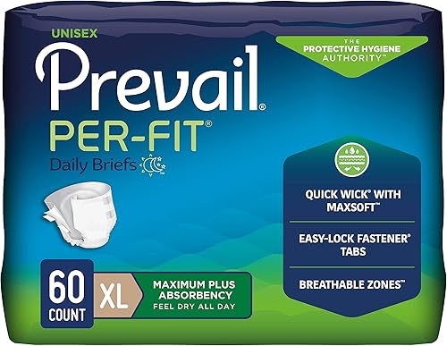 Prevail Probado  Calzoncillos para incontinencia extra grandes con pestañas  Máxima absorción  XL, 60 unidades (paquete de 4)