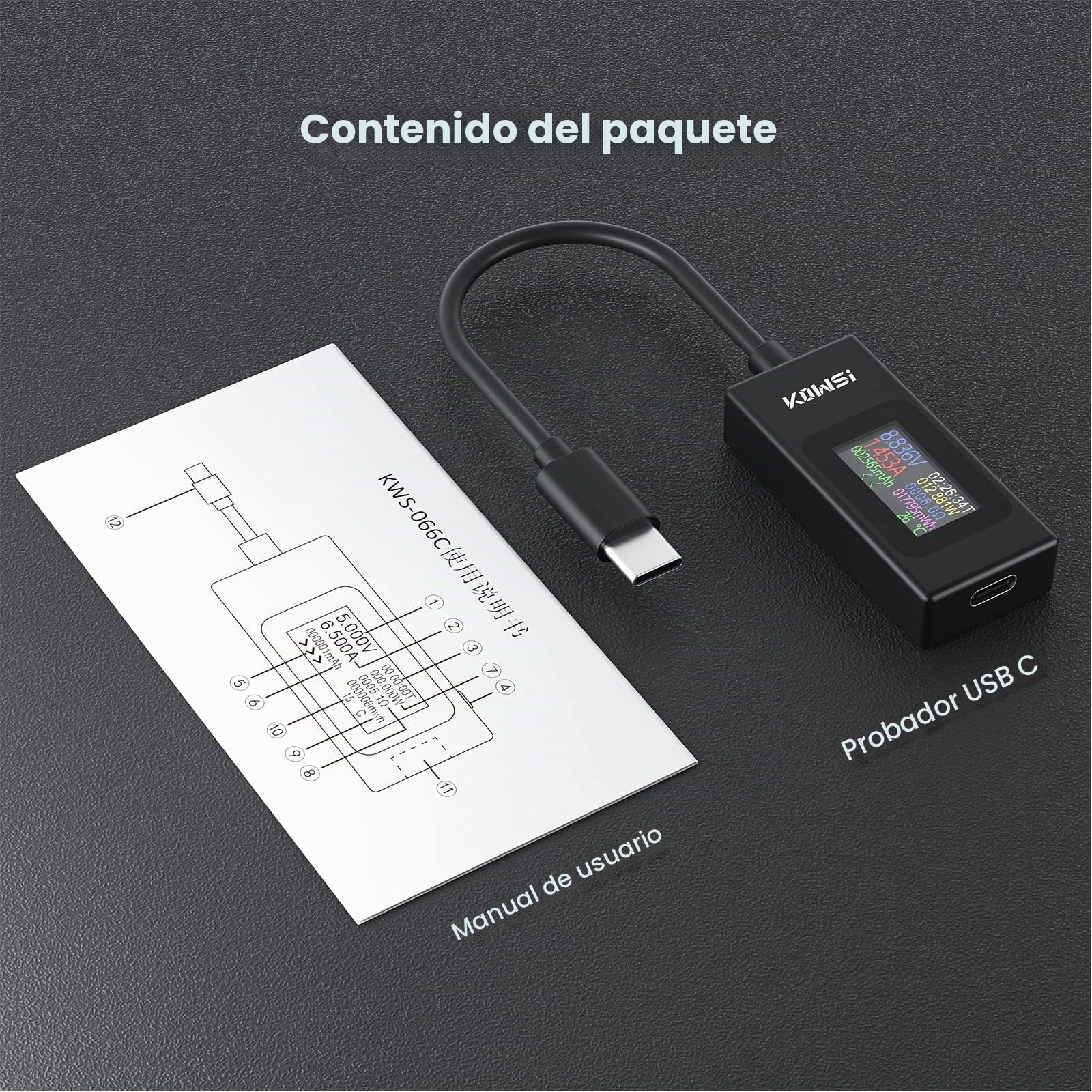 YOJOCK USB C Tester Medidor de Potencia 4-30V 0-6.5A Medidor de Voltaje y Corriente, Capacidad USB, Temperatura de Trabajo Amperímetro Voltímetro Banco de energía Cargador Detector