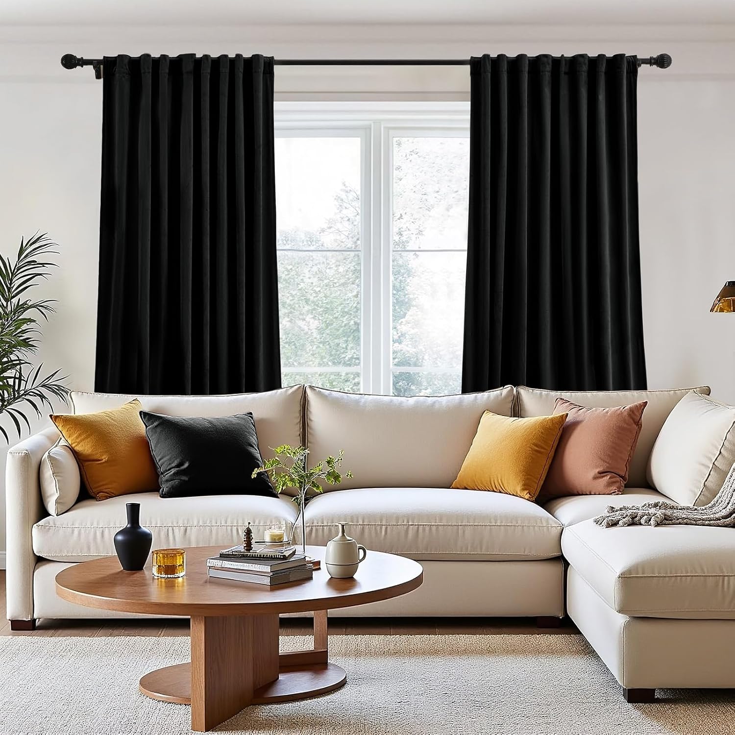 P Pothuiny Blackout Velvet Curtains 84 Inches Long, 2 Panels Black Velvet Drapes Rod Pocket Back Tab Design Window Thermal Insulated Curtains for Living Dining Room, Bedroom (W52 xL84)