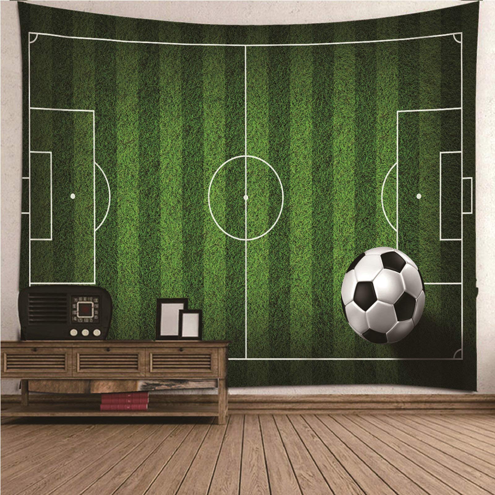 Tapiz de pared de fútbol 150x130cm, decoración de poliéster verde lavable con impresión 3D
