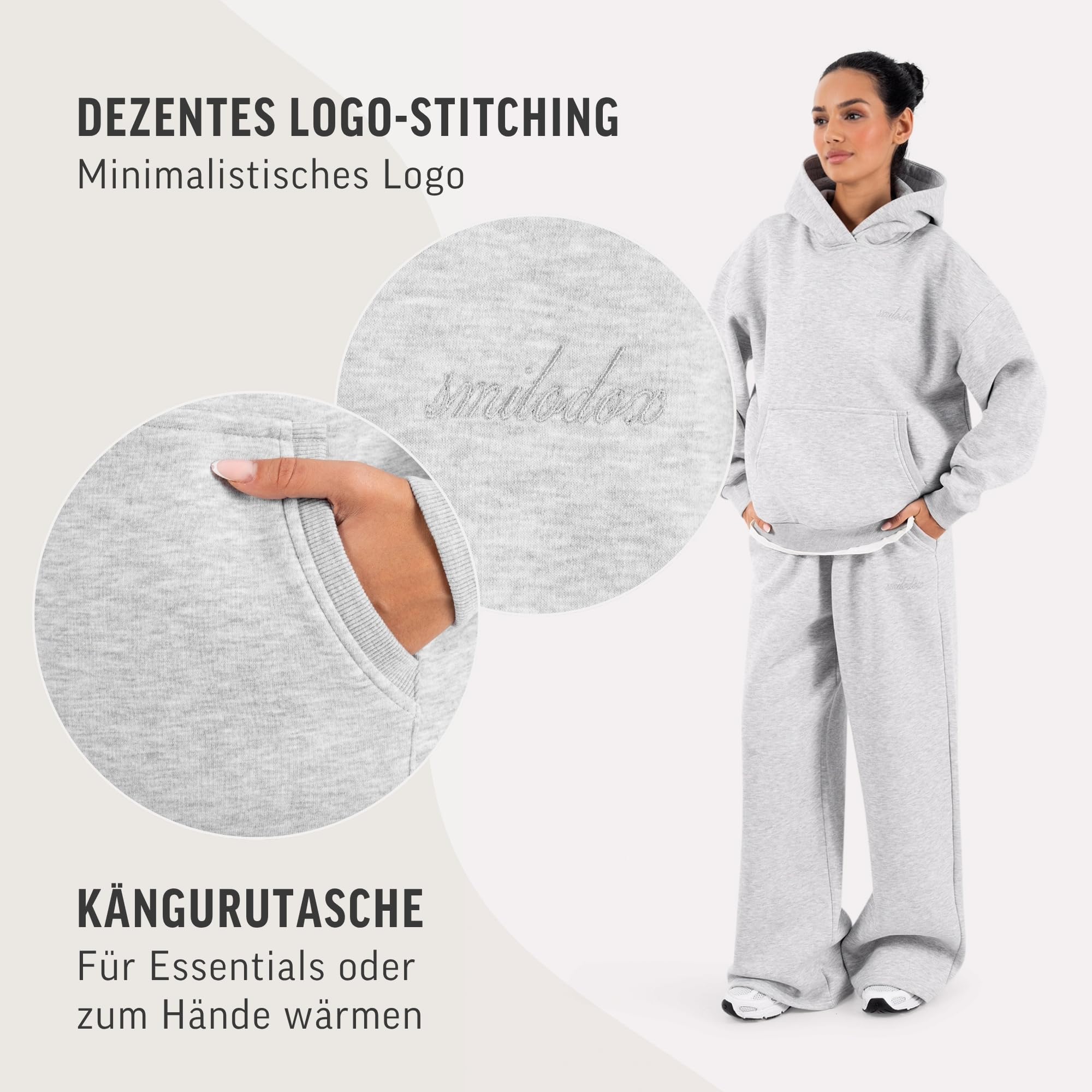 SMILODOX Hoodie Damen Thalea, Oversize Pullover, Kapuzenpullover, Sweatshirt Relaxed Fit mit Kängurutasche und Kapuze ohne Kordel, Modernes Design und Logo-Stitching, Casual Fit, Gym & Freizeit
