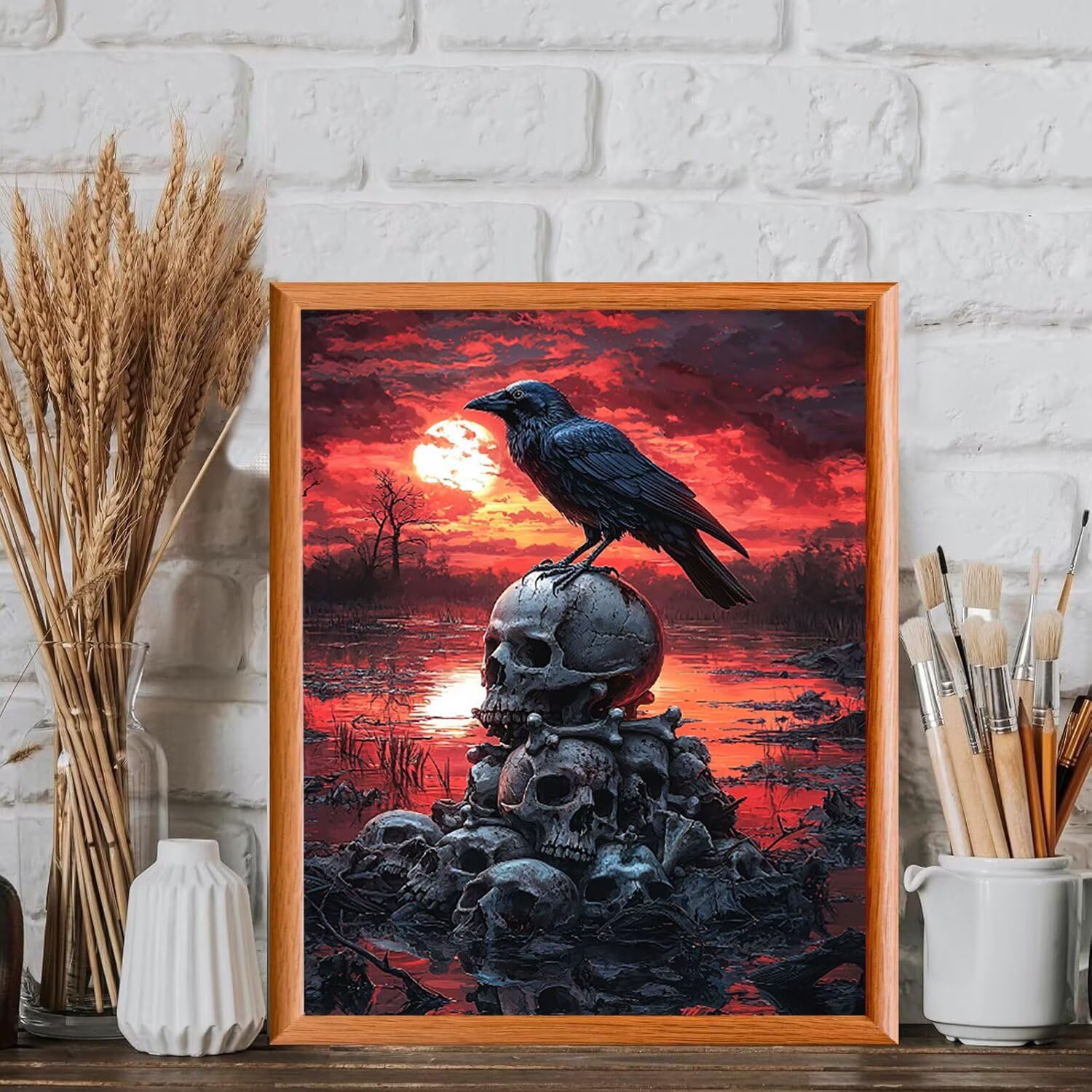 WEISHIWE Corvo e teschio Dipingere con i Numeri per Adulti, 70x90cm a-967