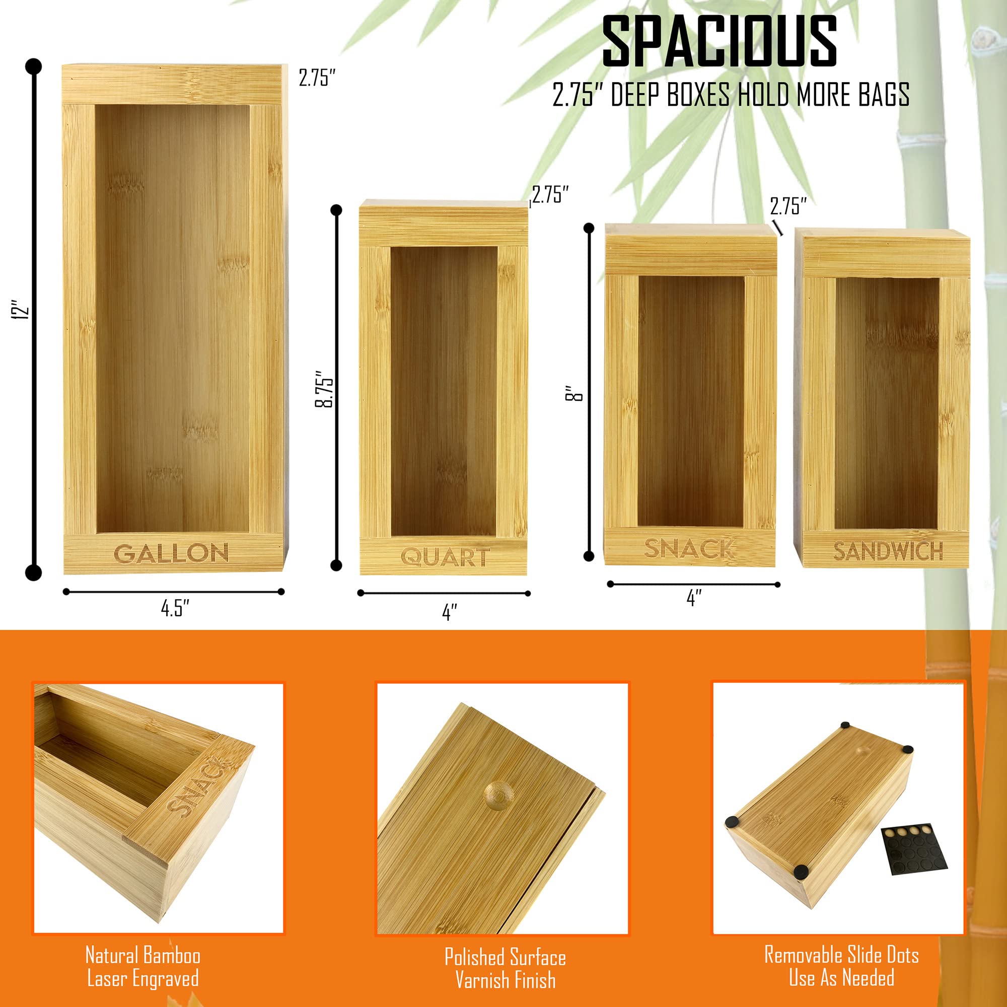 Organizer per la conservazione di Sacchetti con Chiusura Lampo in bambù, Organizer per contenitori per Sacchetti per Alimenti con cursore Borsa per Alimenti con Finitura(Bianco