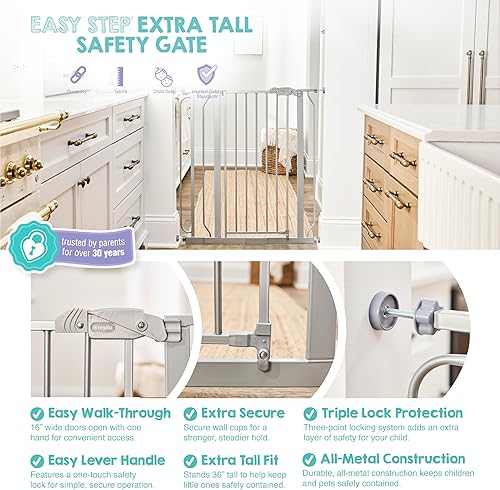 Miniatura 3 de Regalo Puerta de seguridad para bebés extra alta de 36 pulgadas para puertas y parte inferior de escaleras, puerta de bebé montada a presión