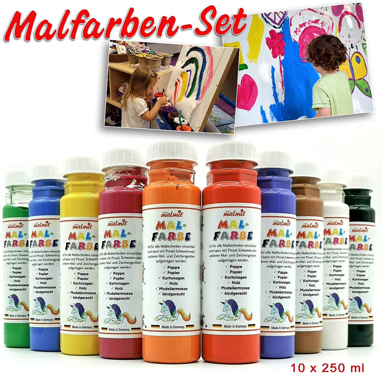Werner play malmit® Malfarbe Temperafarbe Bastelfarbe Schulmalfarbe Seidenmatt 10er Set je 250ml