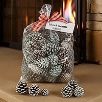 Vista 6 de Piñas de colores para chimenea Plow & Hearth, piñas de pino con llama cambiante de arcoíris para alegría navideña, accesorios para quemar con centro