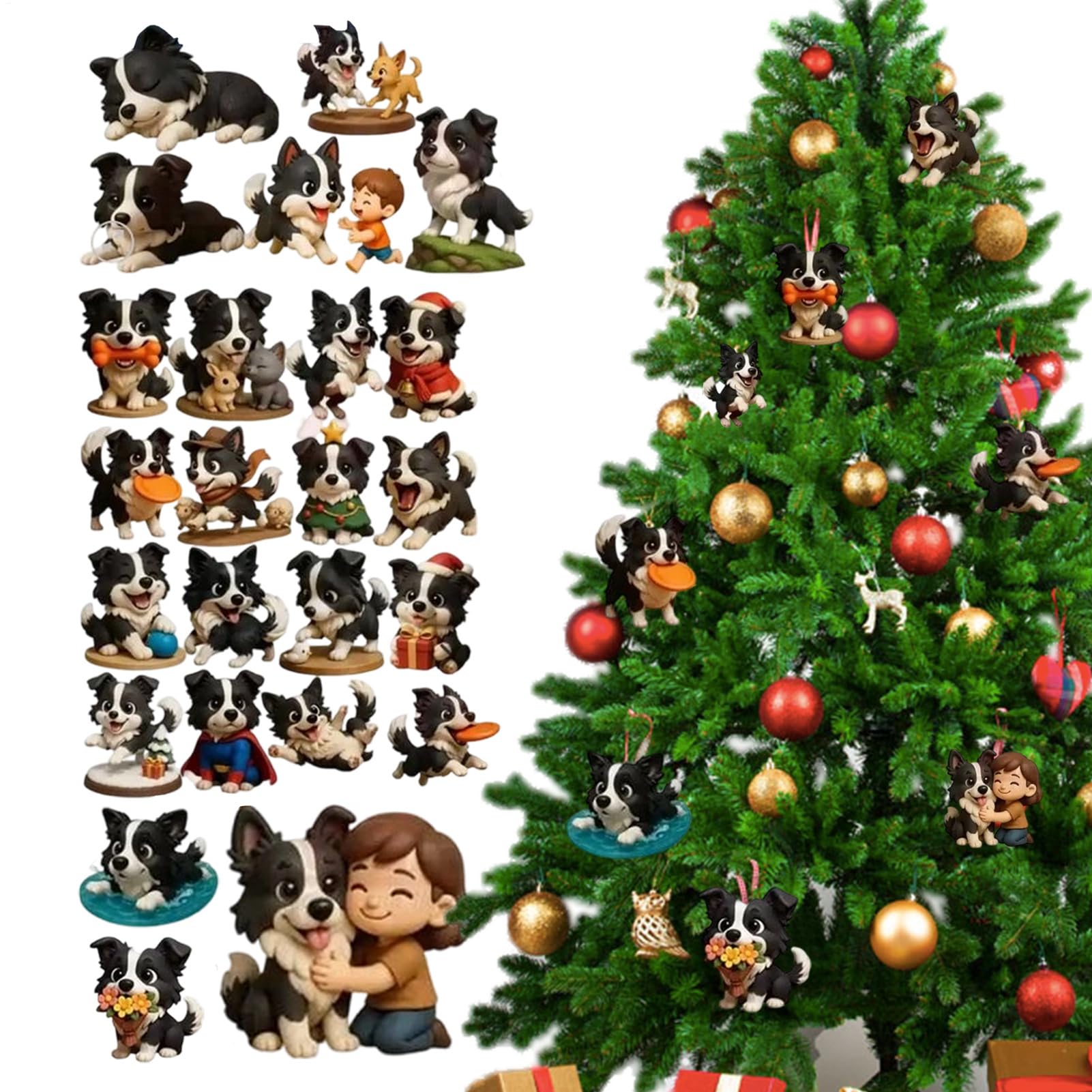 Calendrier De L'Avent Border Collie 2025 - 24 Ornements Acrylique 2D - Décoration Noël Chien