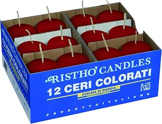 CERERIA di Giorgio risthò - Velas de Cera, 4 x 4 x 7 cm, 12 Unidades, Color Rojo