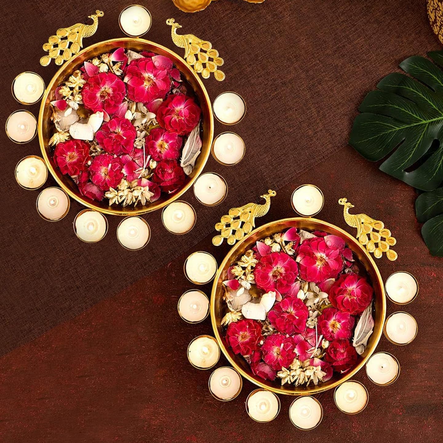 TIED RIBBONS Pack of 2 Decorative Urli Bowl with 8 Attached Oil Diyas for Floating Flowers and Tealight Candles (25 cm x 5 cm) - Diwali Decoration Items for Home Decor - Diwali Decor - Diwali Gifts (B0BC1QY7YJ) Amazon Price History, Amazon Price Tracker