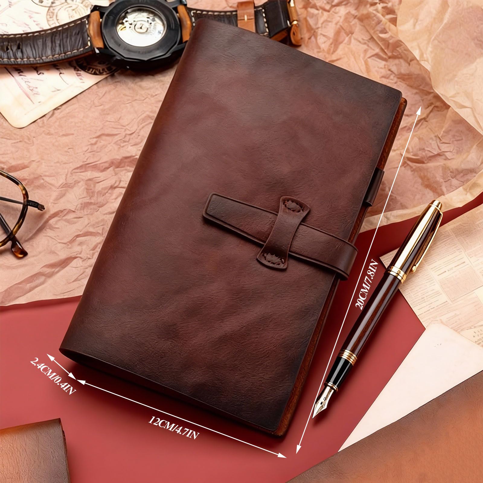 SIMDAO A6 Real Leather Journal, Vintage Refillable Journal with Lined Pages, Valentine's Day Gifts for Him, Leather Notebook 160 Thick Pages 100GSM, Journal for Men Traveller Writers Office Designers - Image 4