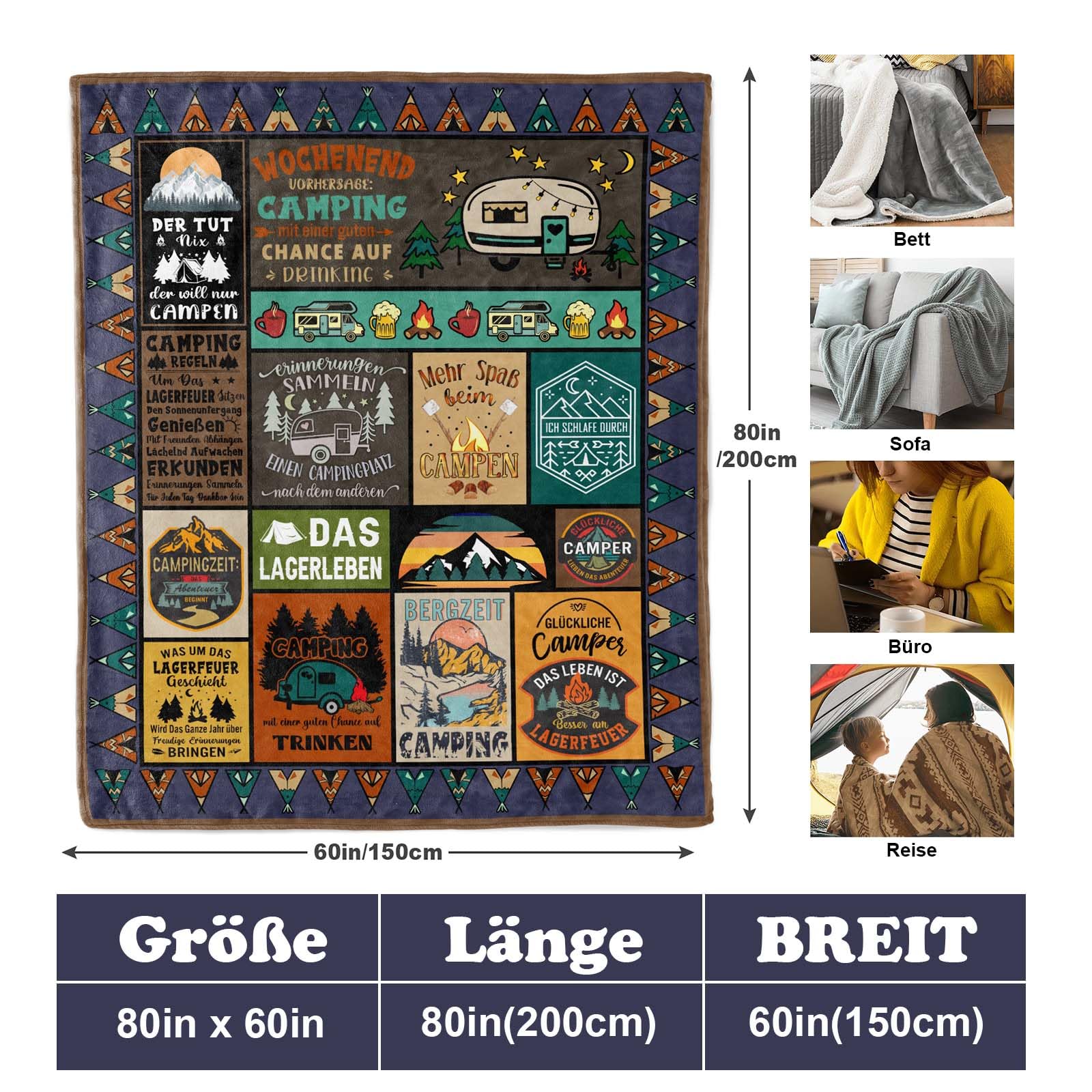 Camping Geschenke, Camping Geschenke für Männer, Geschenke für Camper, Camper Geschenke, Camping Deko, Wohnmobil Geschenk, Camping Gadgets Wohnmobil, Wohnwagen Zubehör Innen, Camping Decke 200 x 150CM