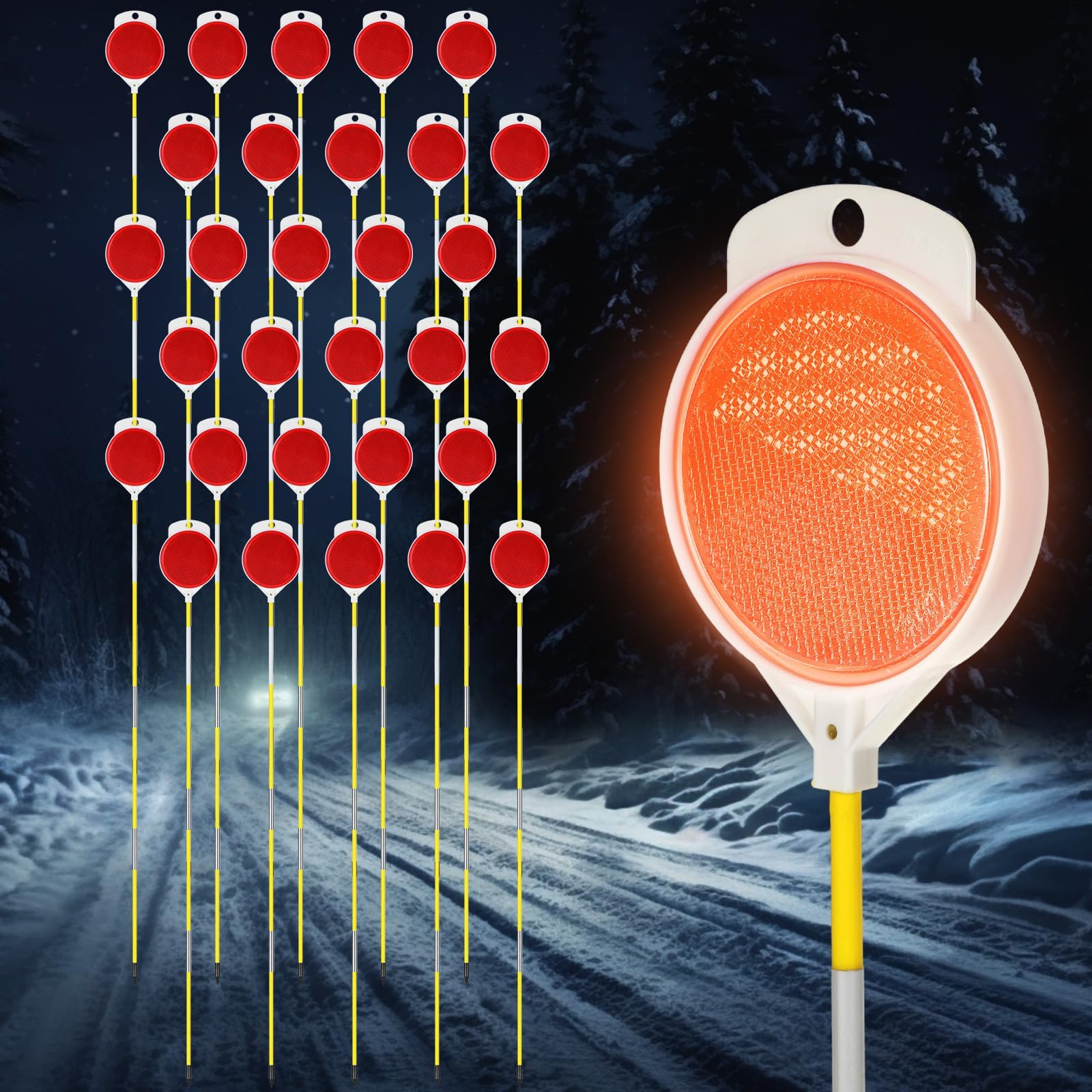 Wesiti 30 Pcs Reflective Driveway Markers Fiberglass Foldable Snow Stakes with Double Sided Reflector Flexible Fiberglass Snow Stakes, Snow Plow Markers, Snow Poles for Snow Plowing, 1/4 Inch, 48 Inch