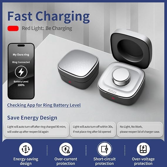 Smart Ring Charger Case Only Compatible with Oura Gen 4 - Charging Box with Indicator Light - Portable for Ring Storage, Travel, Prevent Scratches (size 12)