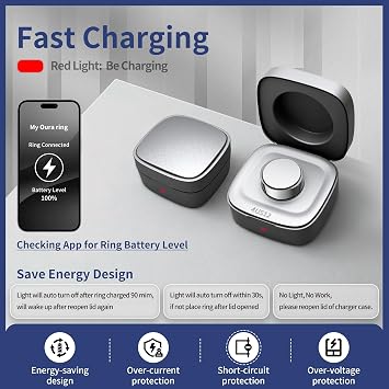 Smart Ring Charger Case Only Compatible with Oura Gen 4 - Charging Box with Indicator Light - Portable for Ring Storage, Travel, Prevent Scratches (size 12)