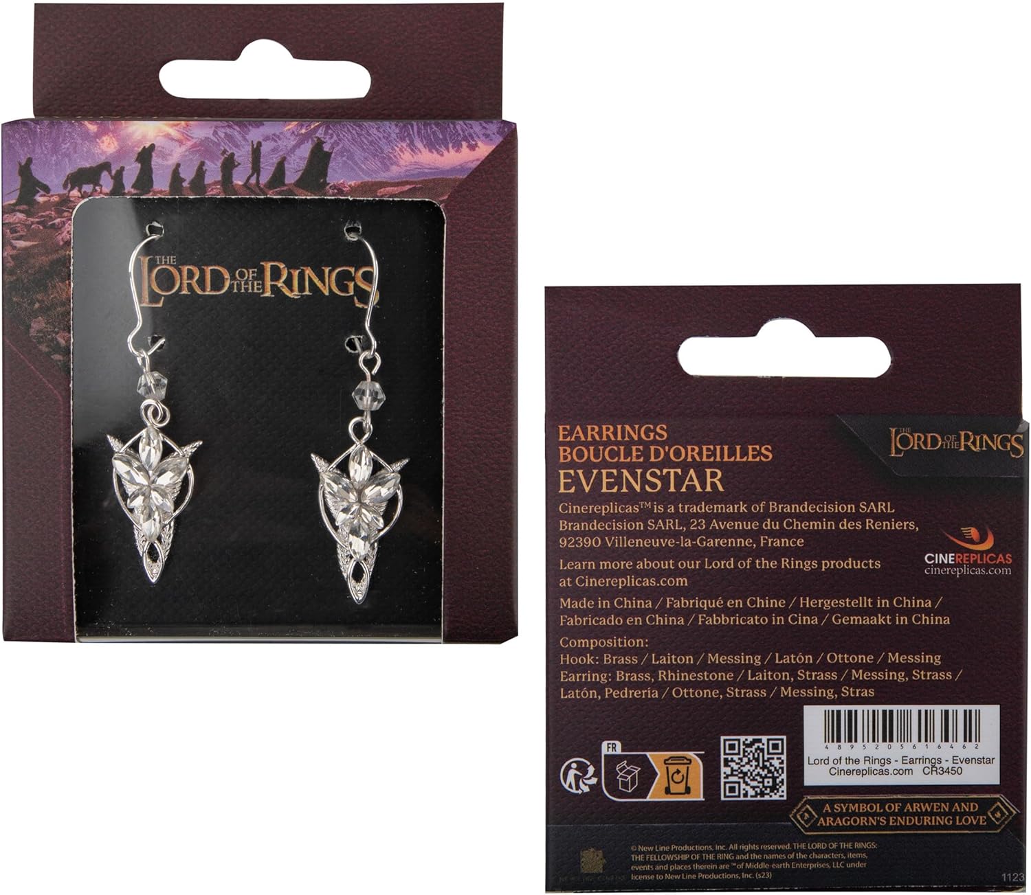 Cinereplicas Lord of the Rings - Evenstar Earrings - 3.5cm * 1.3cm - Official License