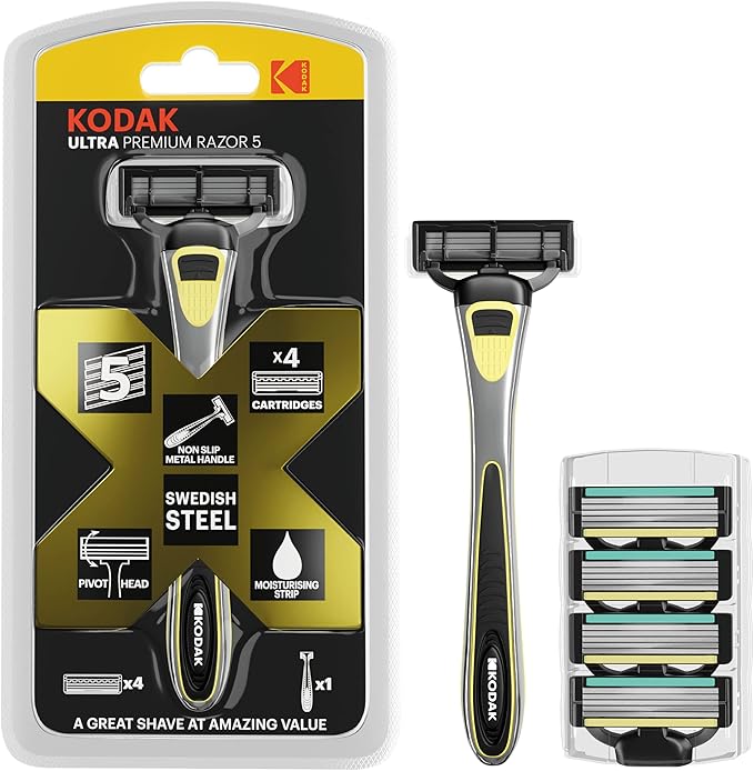 KODAK Ultra Men's Razor Blades with A 5 Blade Razor with Metal Handle