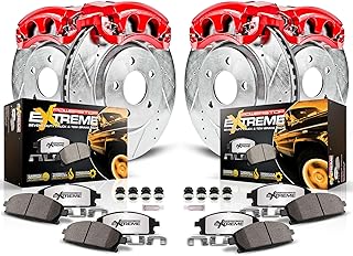 PowerStop Front and Rear Brake & Caliper Kit for Jeep Grand Cherokee 1999-02 - Drilled & Slotted Disc Rotors + Z36 Brake Pads + Red-Powder Coated Calipers, KC2148-36