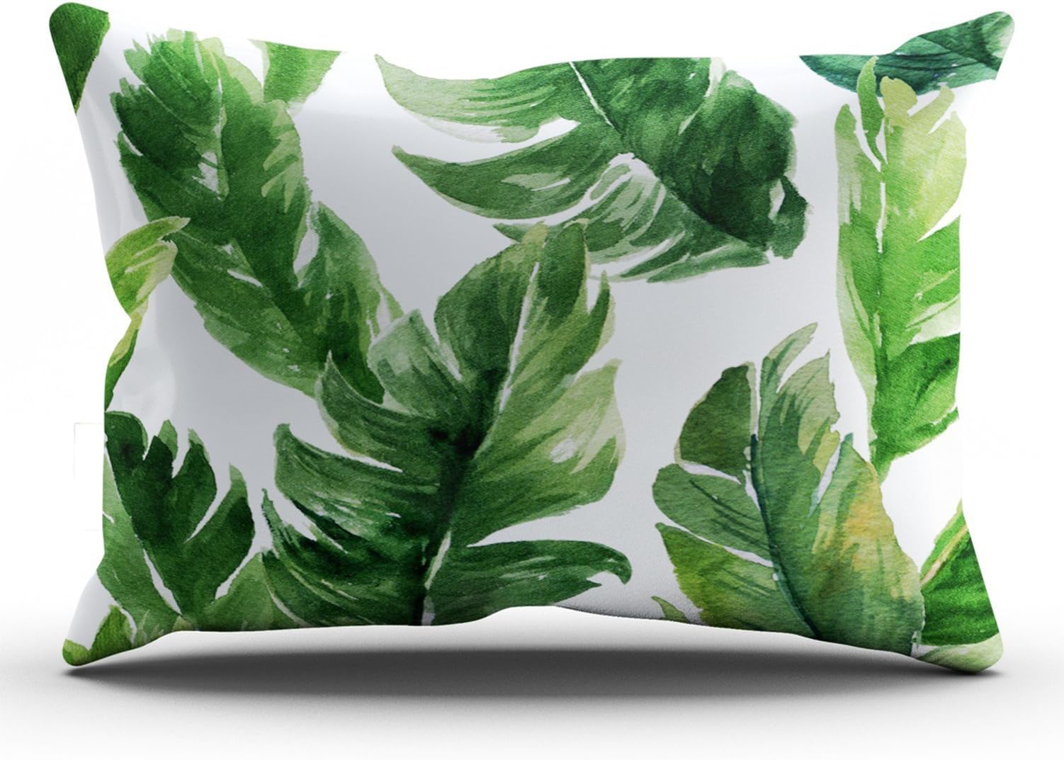ONGING Decorative Pillowcases White Watercolor Green Tropical Leaves Pattern Customizable Cushion Rectangle Lumbar Size 12x24 inch Throw Pillow Cover Case Hidden Zipper One Side Design Printed