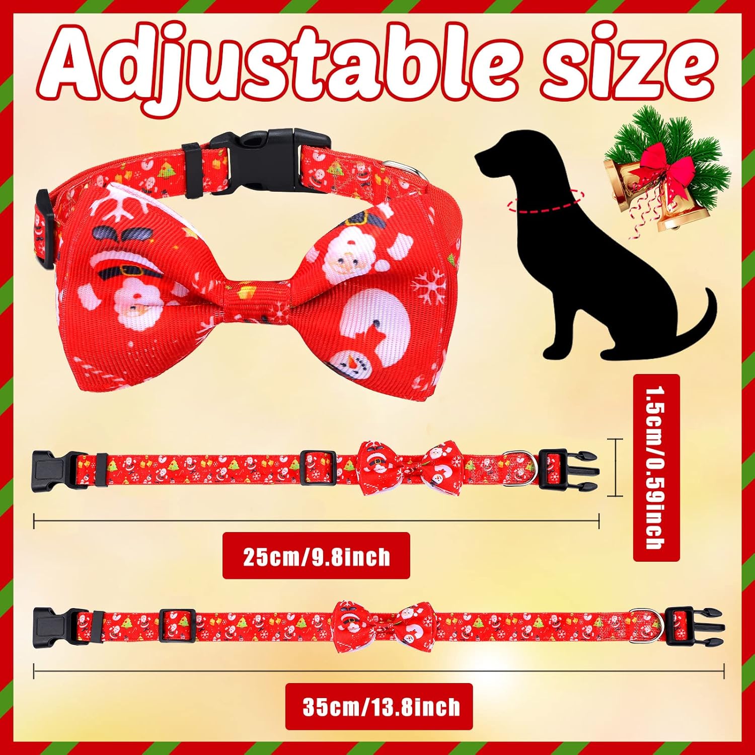 4 Pcs Christmas Dog Collar with Bow Funny Puppy Collars Adjustable Dog Bowtie Comfortable Basic Pet Collars Snowman Bell Santa Pattern Plastic Buckle for Small Medium Large Dog (Small) : Pet Supplies