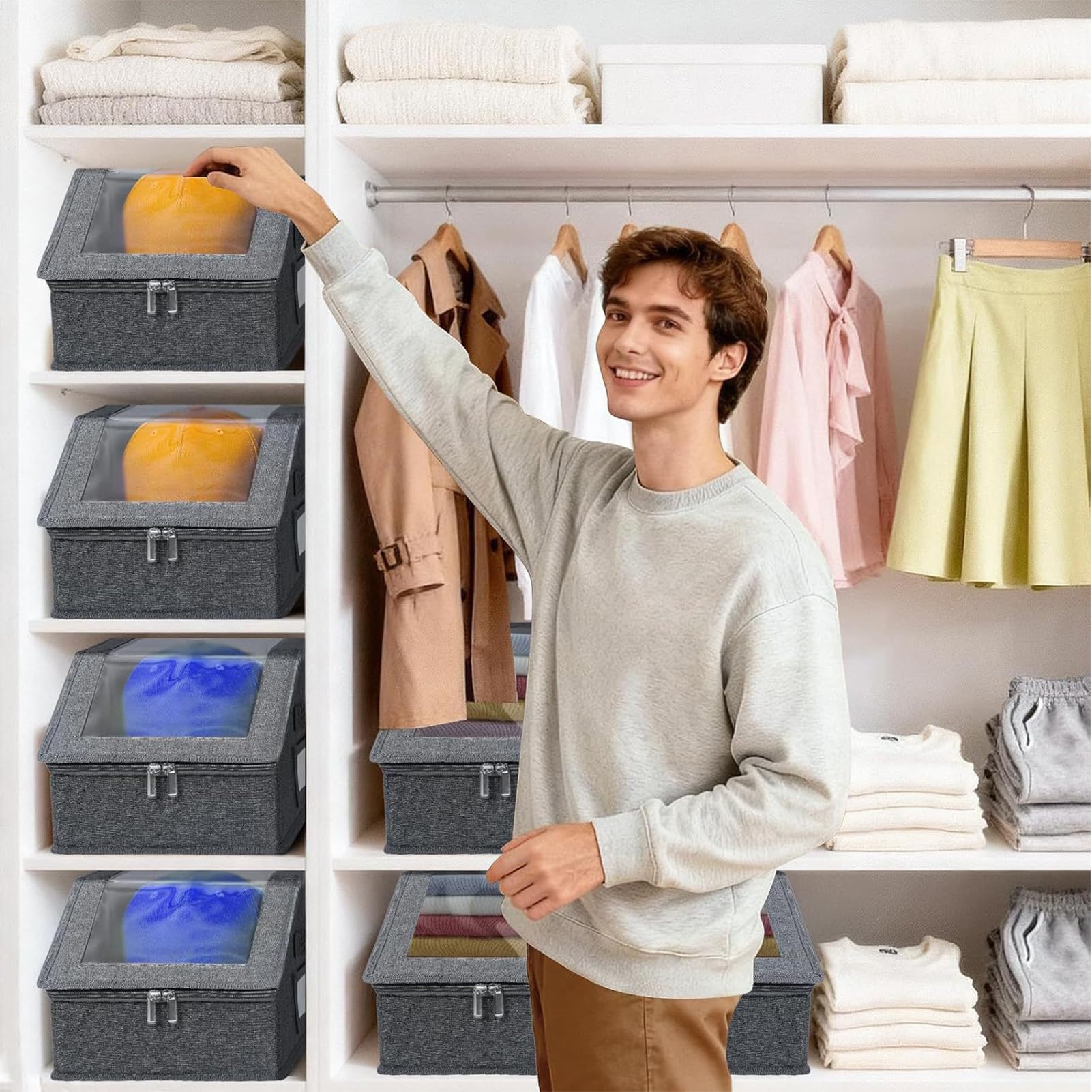 Genérico Organiseur de chapeaux - Grande trousse de 2 pièces anti-poussière avec grande capacité | Capacité pour 28 chapeaux pour armoire, chambre, salon, armoire, vêtements et