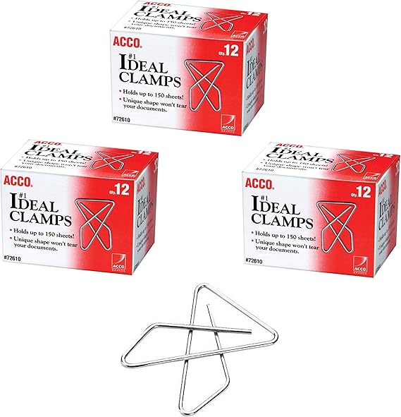 ACCO Ideal Paper Clamp (Butterfly Clamp), Smooth Finish, No.1 Size (Large), 12/Box