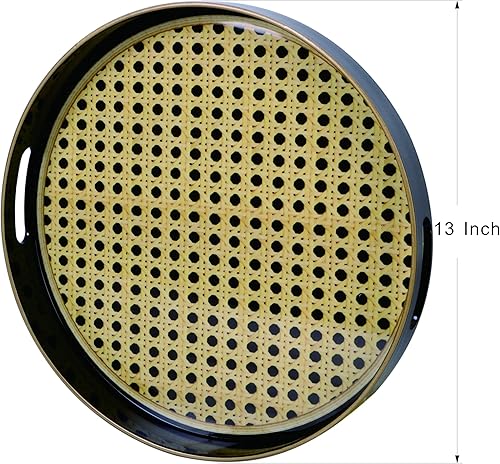 Miniatura 7 de Zosenley Bandeja decorativa redonda, bandeja de plástico marmoleado con asas, moderna bandeja de tocador y bandeja para servir otomana, mesa