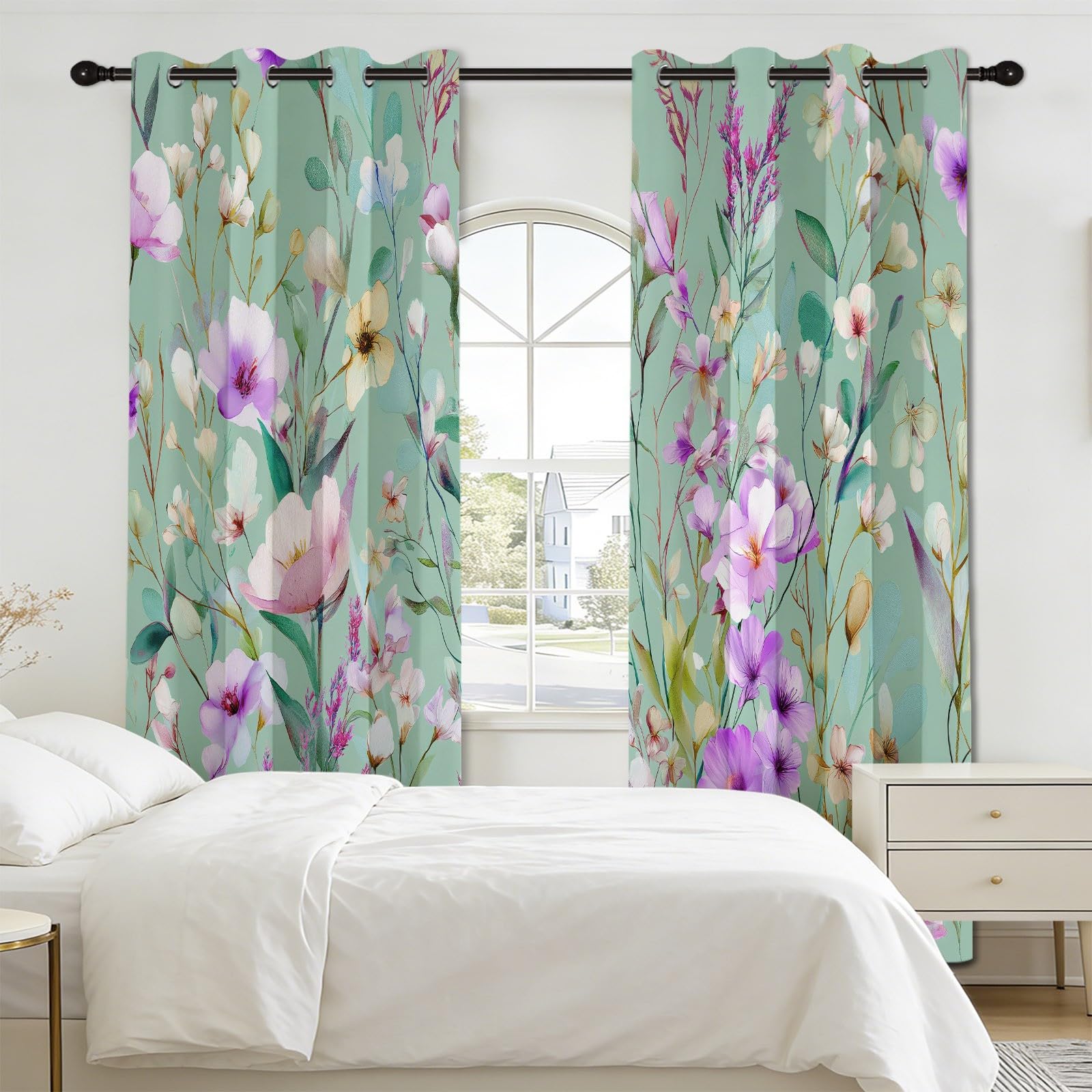 Rideau Occultant Lot de 2 Floral Feuilles Marguerite 140L x 175H cm
