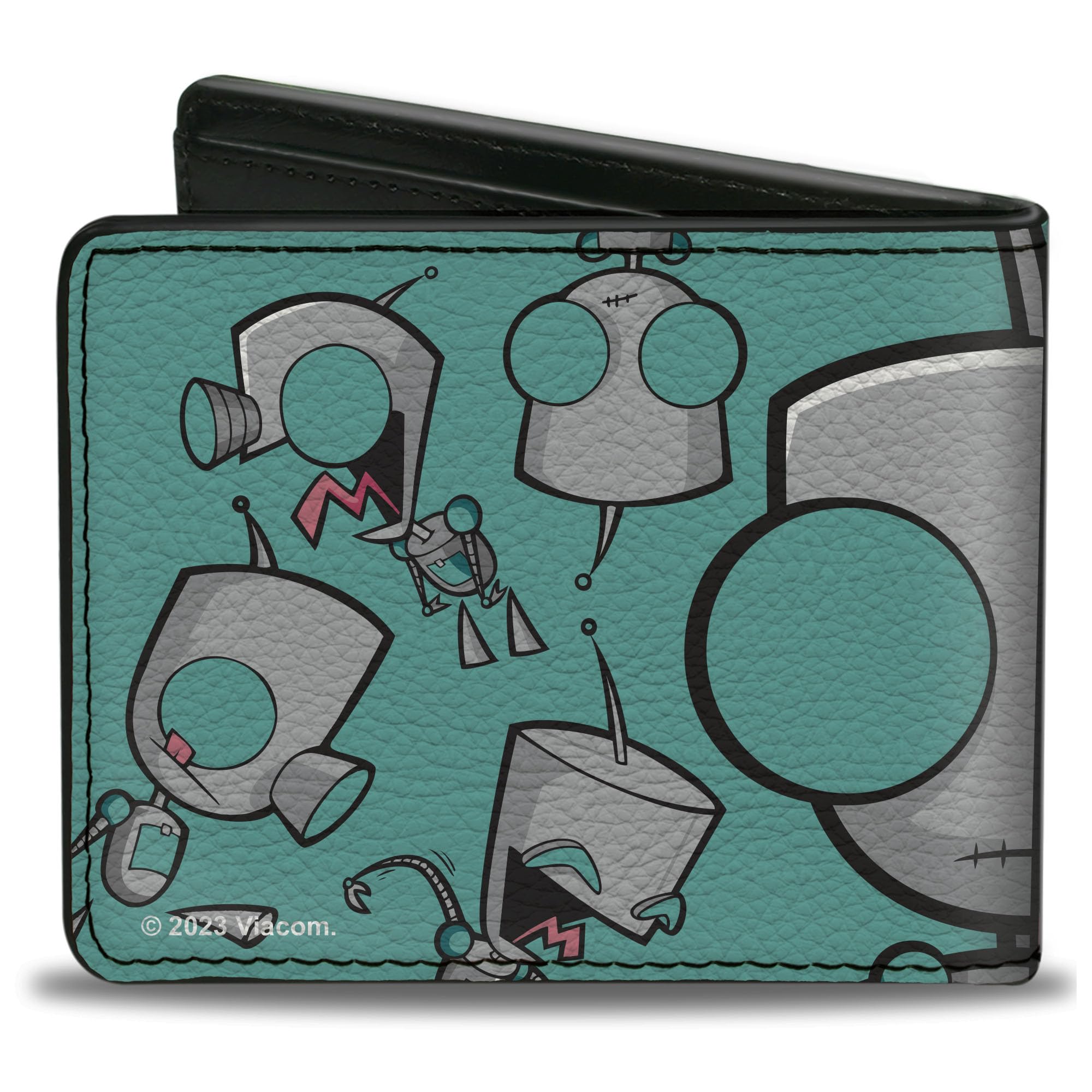 Buckle-Down Nickelodeon Wallet, Bifold, Invader Zim Gir Split Close Up and Poses Blue Green, Vegan Leather