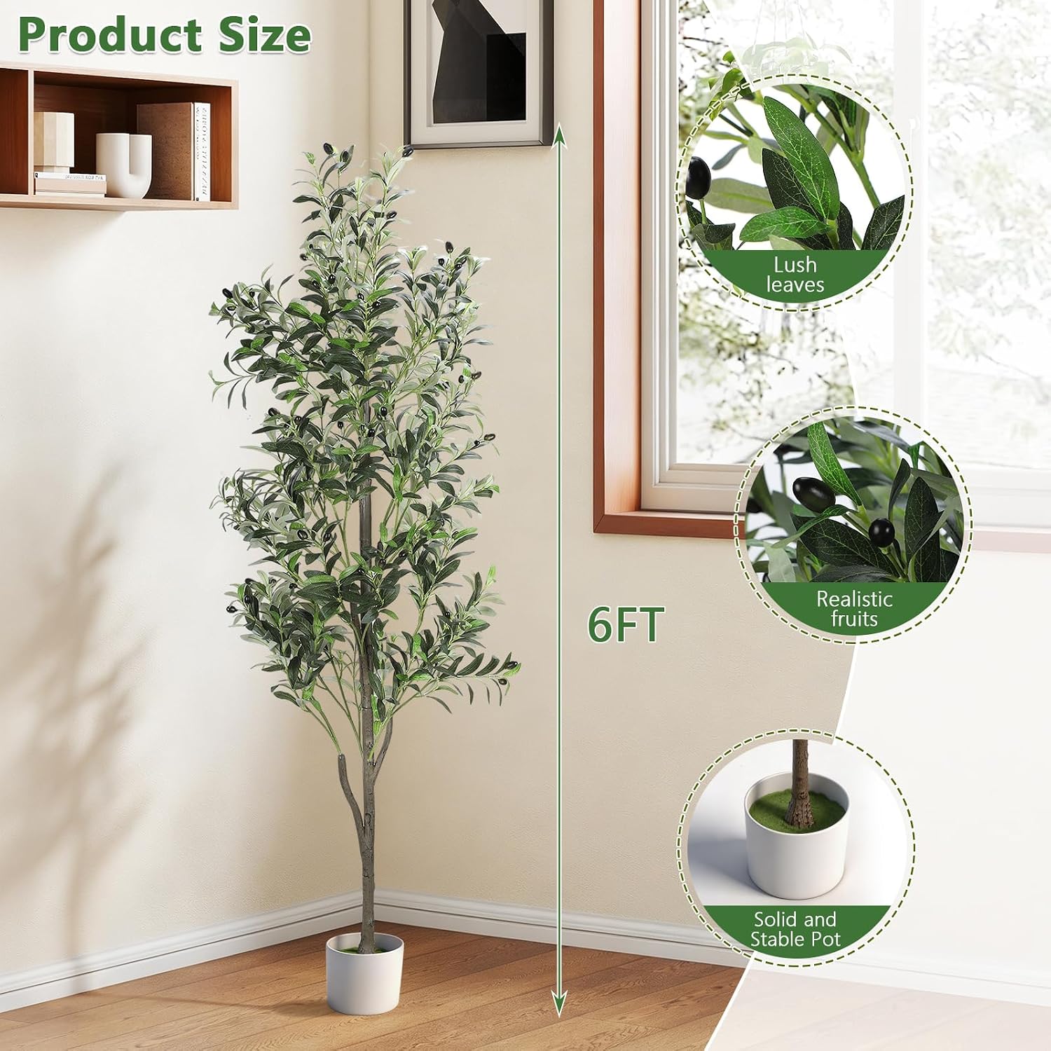 6FT Artificial Olive Tree, Fake Tree for Indoor Outdoor | Lifelike Fake Plant Tall Fake Tree in Pot for Home Office Balcony Patio Front Door Decor