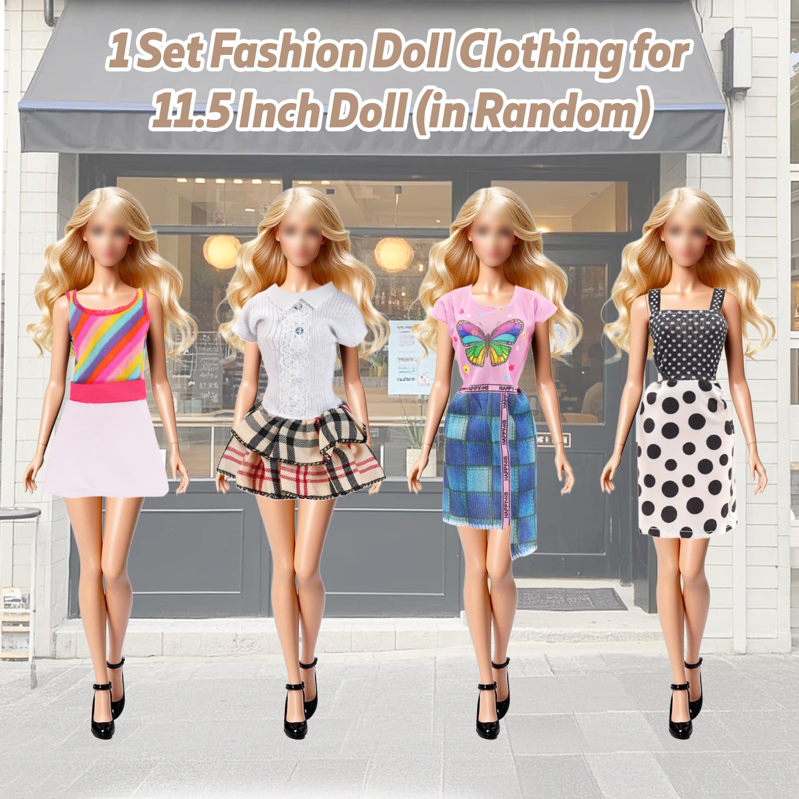 21 Pcs Doll Clothes for 11.5 Inch Dolls Compatible with Barbie 6 Outfits Leather Jacket Set Sportswear Casual Wear Dress Set Retro Denim Set Fashion Set Loungewear 6 Shoes 1 Bag for Girls Gift - Image 4