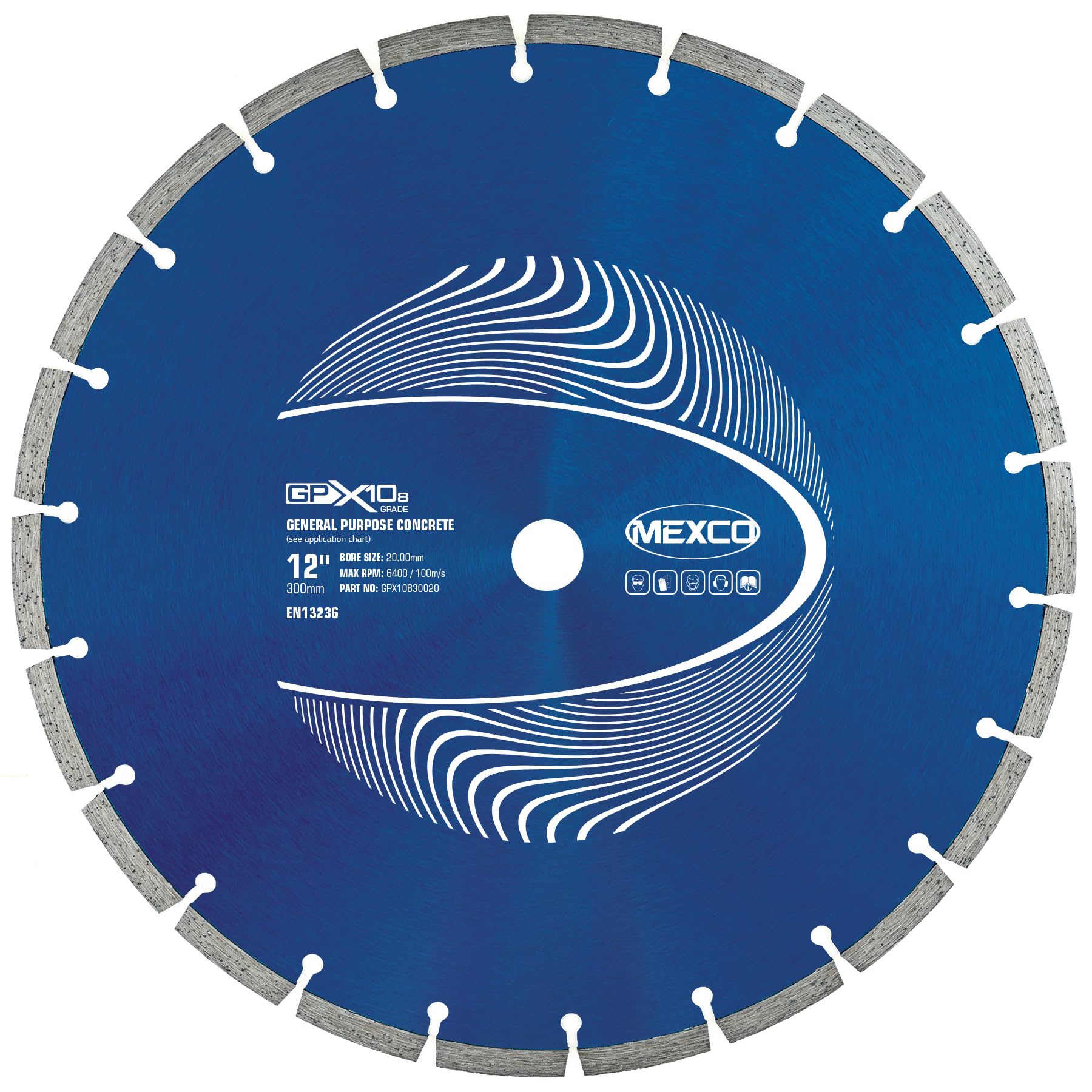 Mexco GPX10-8 General Purpose Concrete Diamond Blade, Cutting Disc for Non-Abrasive Building Materials - 300mm, 8mm Segment Height