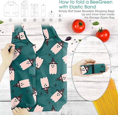 Vista 278 de BeeGreen Bolsas de compras reutilizables de animales, paquete de 10 unidades con bolsa de transporte con cremallera, tamaño XL, lavables a máquina
