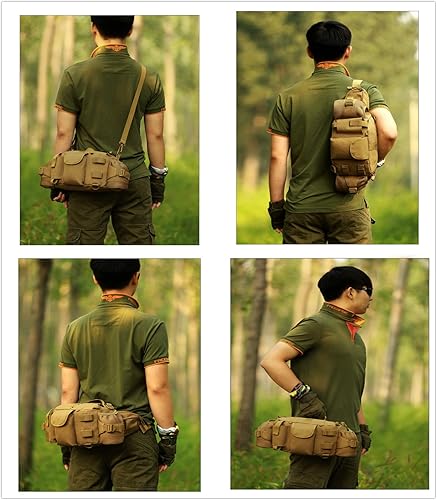 Miniatura 9 de UNISTRENGH Riñonera táctica con 2 bolsillos para botella de agua, riñoneras militares, impermeable, para caza, senderismo, correr, Marrón Coyote,