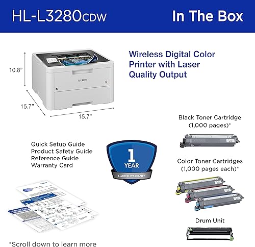 Miniatura 7 de Brother HL-L3280CDW Impresora digital inalámbrica compacta a color con salida de calidad láser, impresión dúplex, móvil y Ethernet  Incluye 4 meses