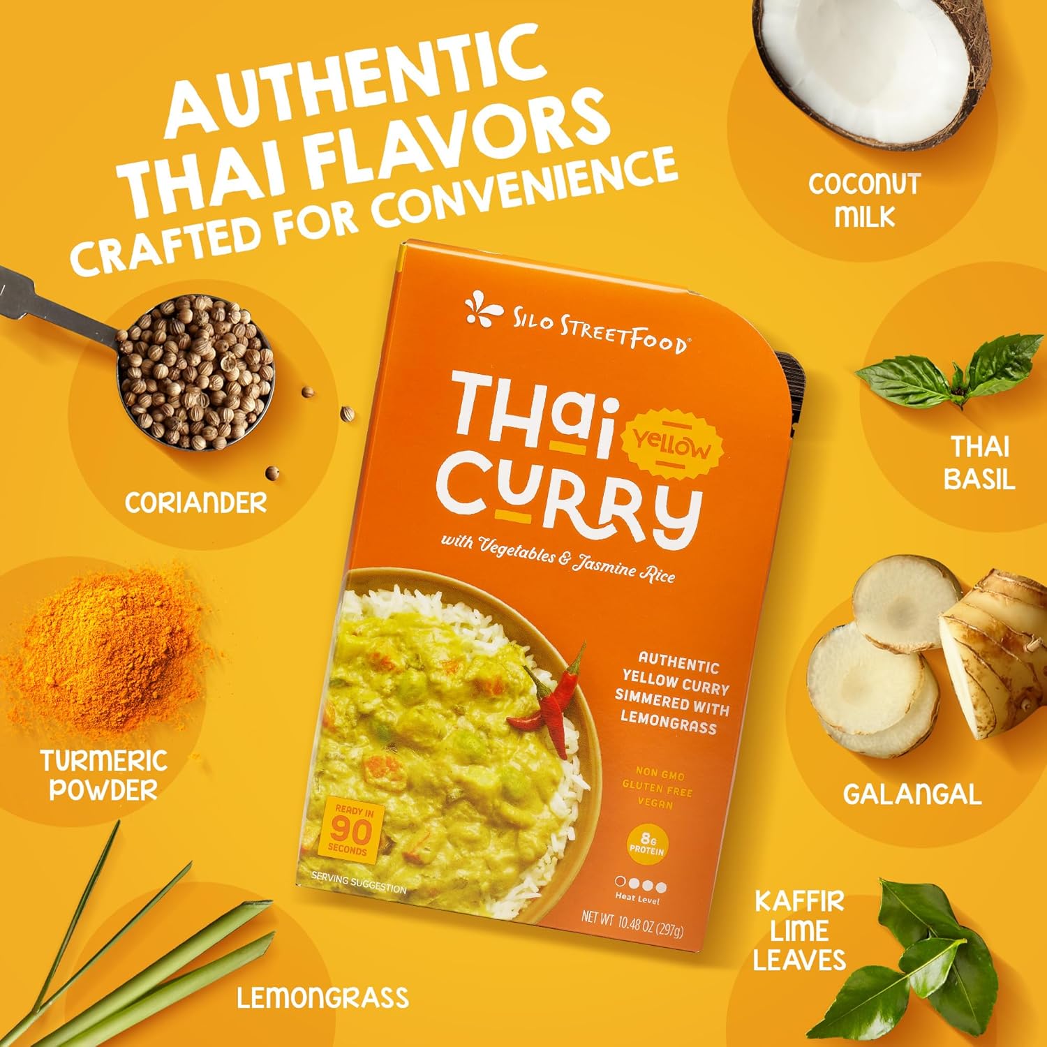 Silo StreetFood Thai Yellow Curry with Vegetables & Jasmine Rice Ready To Eat Meals, Prepared Foods With Coconut Milk & Lemongrass, Gluten Free, Non-GMO, Vegan, Pack of 9, 10.48 oz