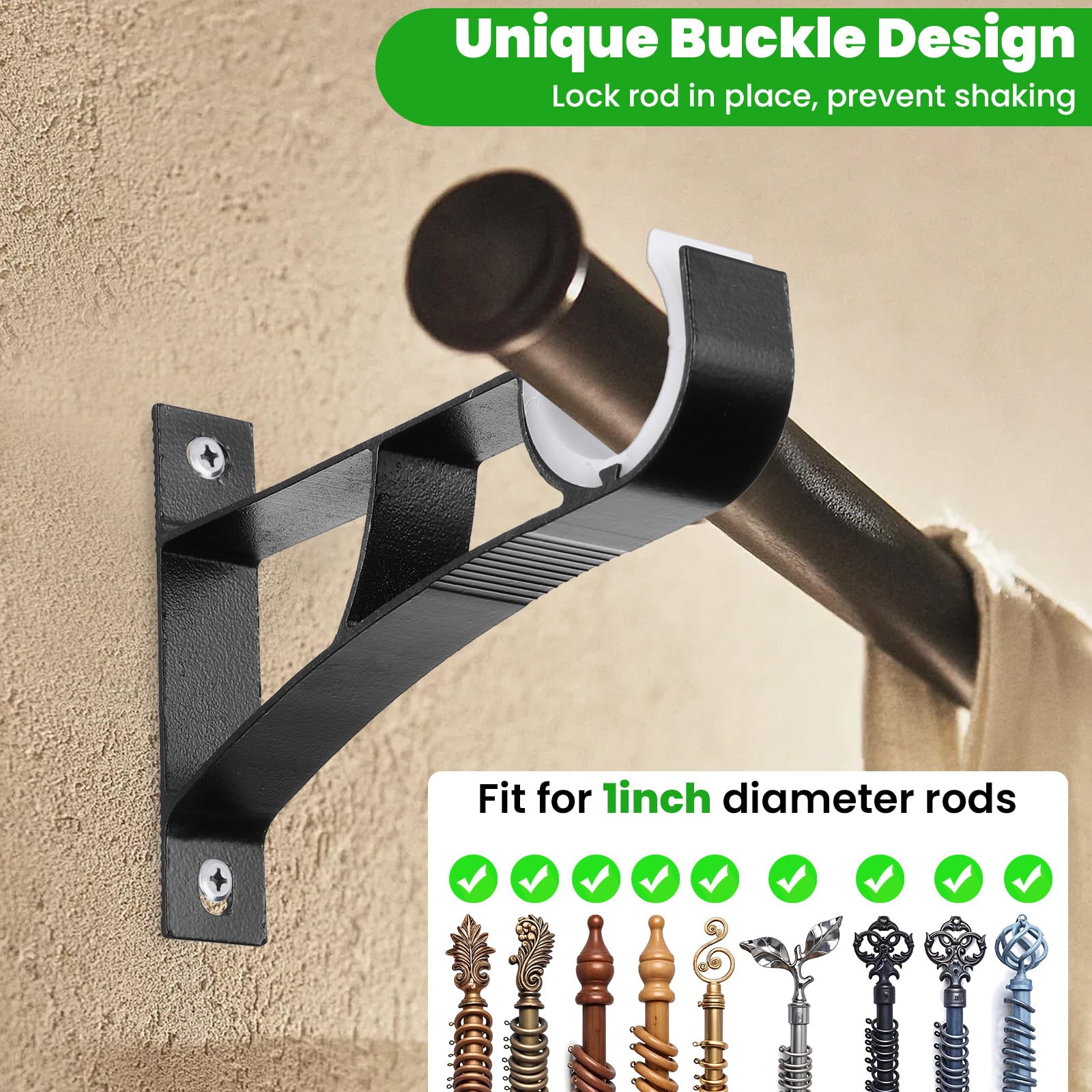 Lot de 24 supports de tringle à rideaux robustes avec vis, supports muraux pour tringle à rideau – Convient aux tringles à rideaux de 2,5 cm, alliage d'aluminium noir avec plastique ABS