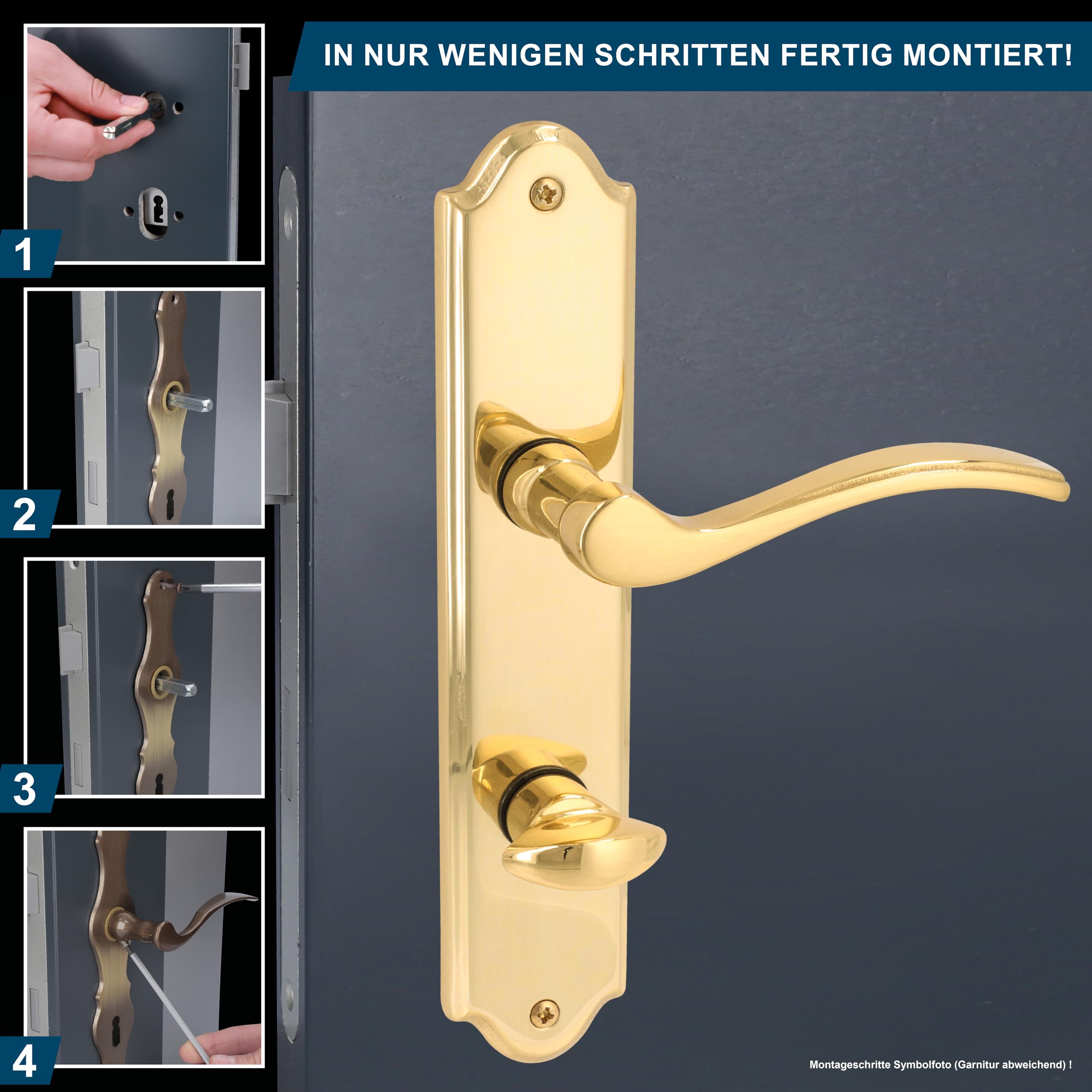 Alpertec Lori - LS Messing poliert für Badtüren WC Drückergarnitur Türdrücker Türbeschläge, 32760083