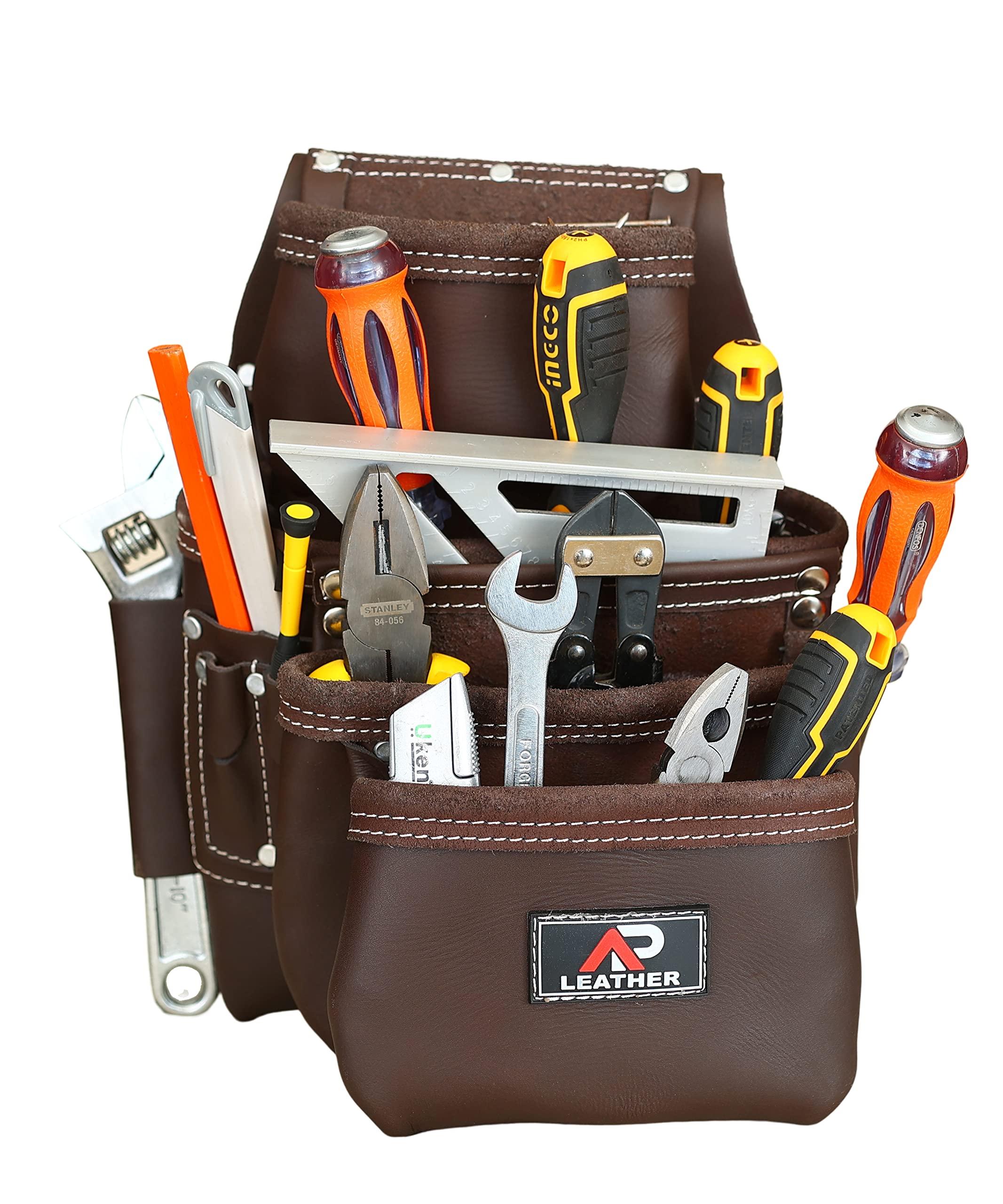 AP-LEATHER PRO-19 100% Genuine Full Grain Leather Tool Belt/Pouch/Bag, Tool Belt With Suspenders, Comfort Back Support Tool Pouches With Suspenders ( Maroon - View #9