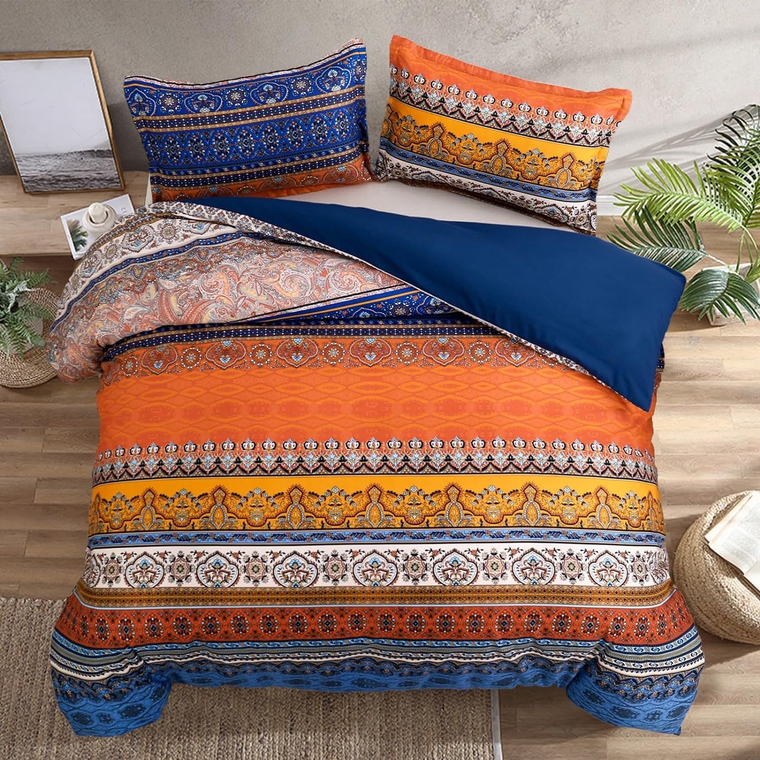 Housse de Couette 220x240 Microfibre avec Zip Parure Lit Boho