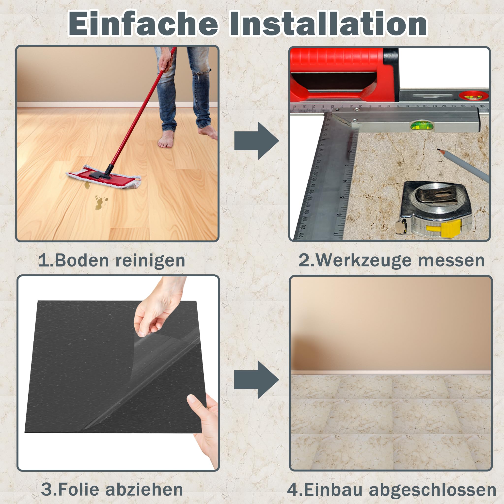 UISEBRT - Baldosas autoadhesivas 27 unidades 2,51m², revestimiento de suelo de PVC con aspecto de hormigón, vinilo adhesivo, para cocina, baño, pasillo, área de estar, 30×30cm 【Modelo E】