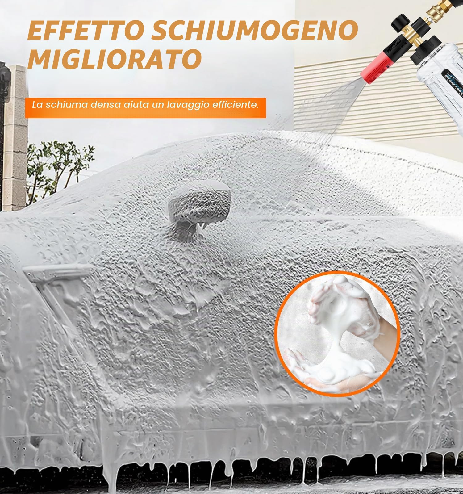 Lancia Schiuma da Neve con Attacco Rapido 1/4 per Pistola Idropulitrice, 1L Snow Foam Lance con Ugello a Spruzzo Regolabile & Eadattatore di Nuova Generazione (nero e rosso)