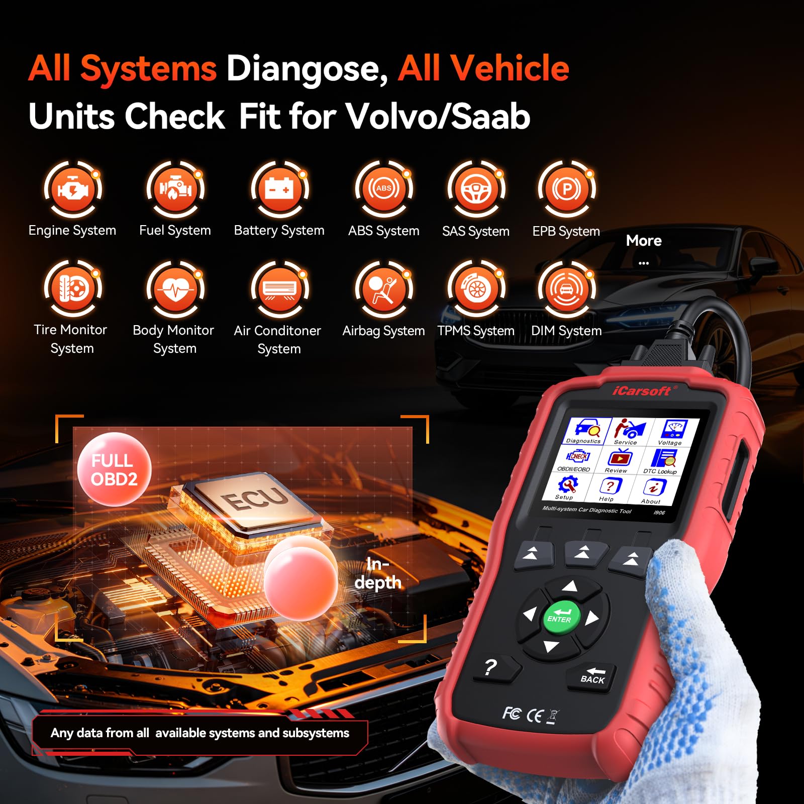 iCarsoft Narzędzie diagnostyczne i906, czarny/pomarańczowy