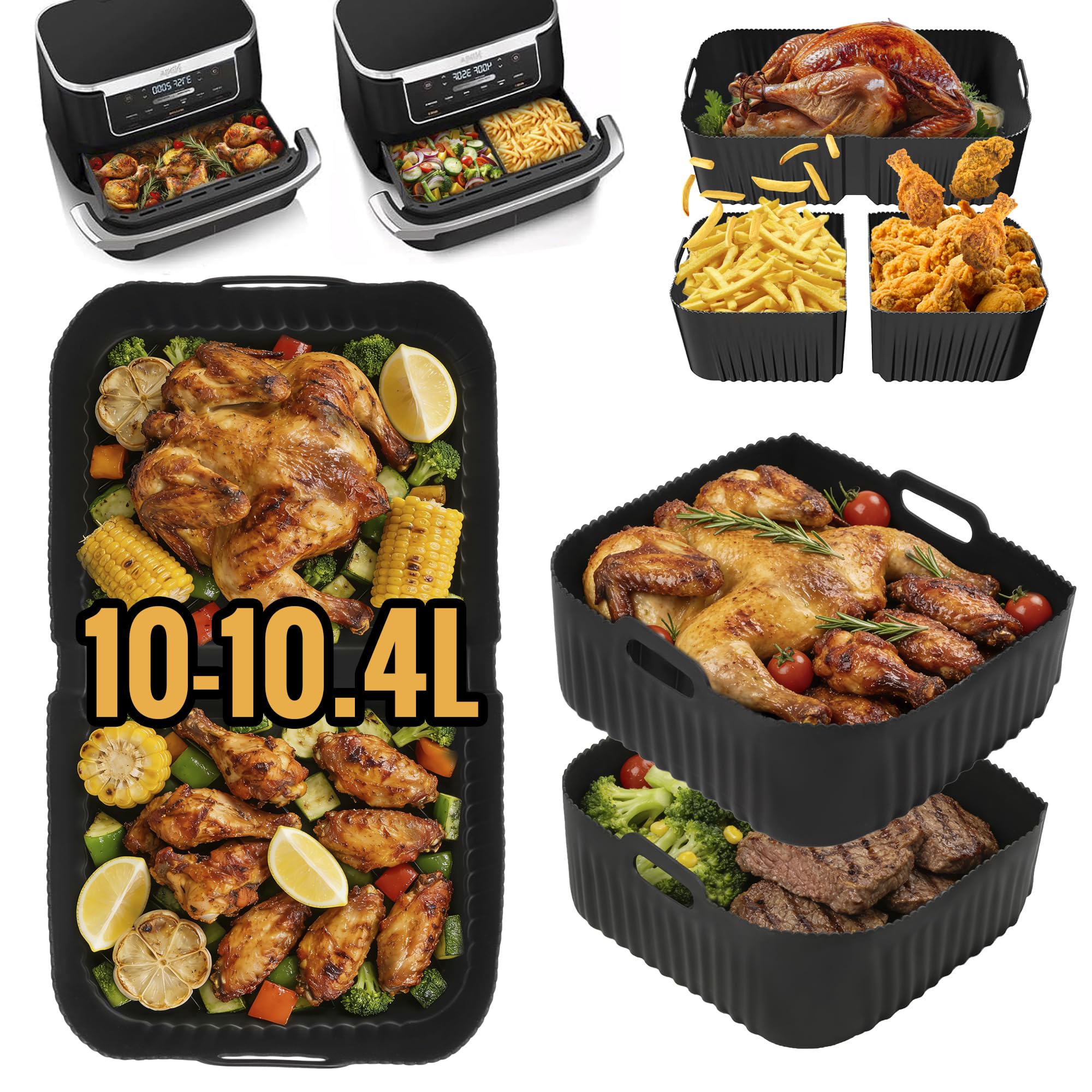 Accessoires voor heteluchtfriteuse voor Ninja 10,4L AF500EU, Airfryer-accessoires COSORI 10L siliconenvorm, 1 x 10,4L & 2 x 5,2L Airfryer siliconen inzetstuk met extra Dual Ninja Airfryer-accessoires Accessoires voor heteluchtfriteuse voor Ninja 10,4L AF500EU, Airfryer-accessoires COSORI 10L siliconenvorm, 1 x 10,4L & 2 x 5,2L Airfryer siliconen inzetstuk met extra Dual Ninja Airfryer-accessoires