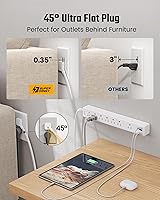 Vista 4 de SUPERDANNY - Cable de extensión de 10 pies con múltiples tomas, tira de alimentación con protector de sobretensiones de enchufe plano, cable largo