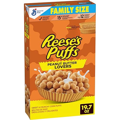Miniatura 1 de REESE'S PUFFS - Cereal de desayuno para amantes de la mantequilla de maní, hecho con grano entero y mantequilla de maní real Reese's, tamaño