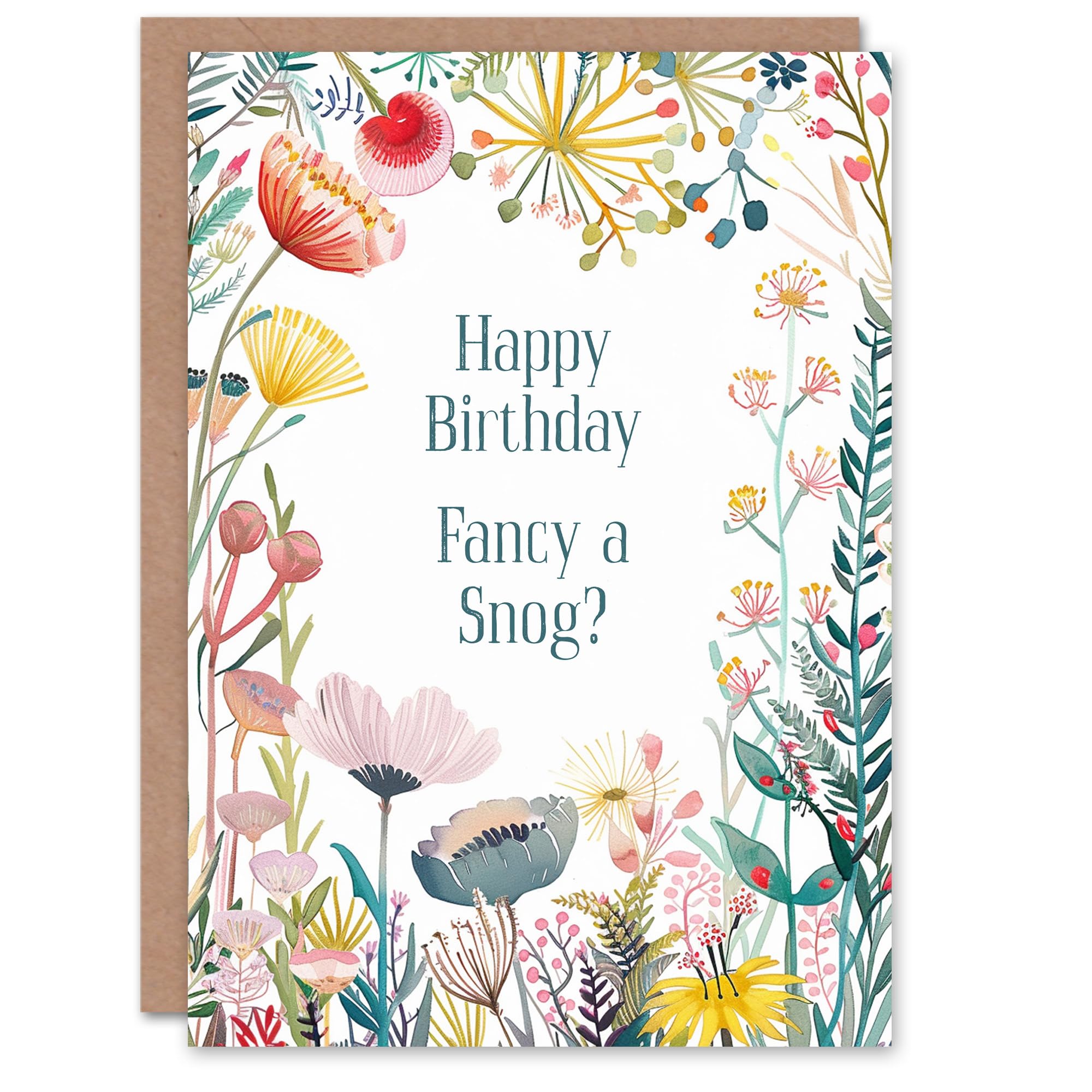 Artery8 Greeting Card Fancy a Snog Funny Romantic Joke Floral Flowers For Her Woman Birthday Card