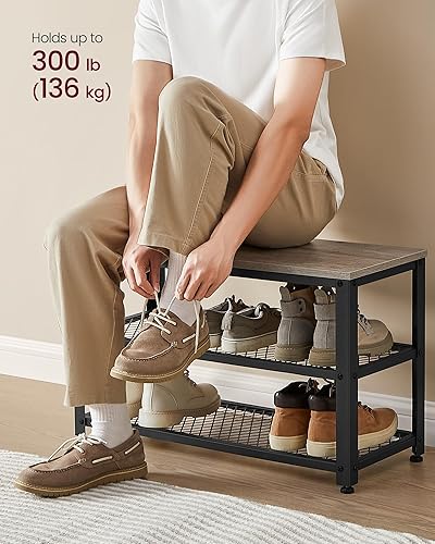 Miniatura 6 de VASAGLE Juego de banco de zapatos con perchero, árbol de pasillo con banco, muebles de entrada, multifuncional, ganchos para abrigos, zapatero de 2