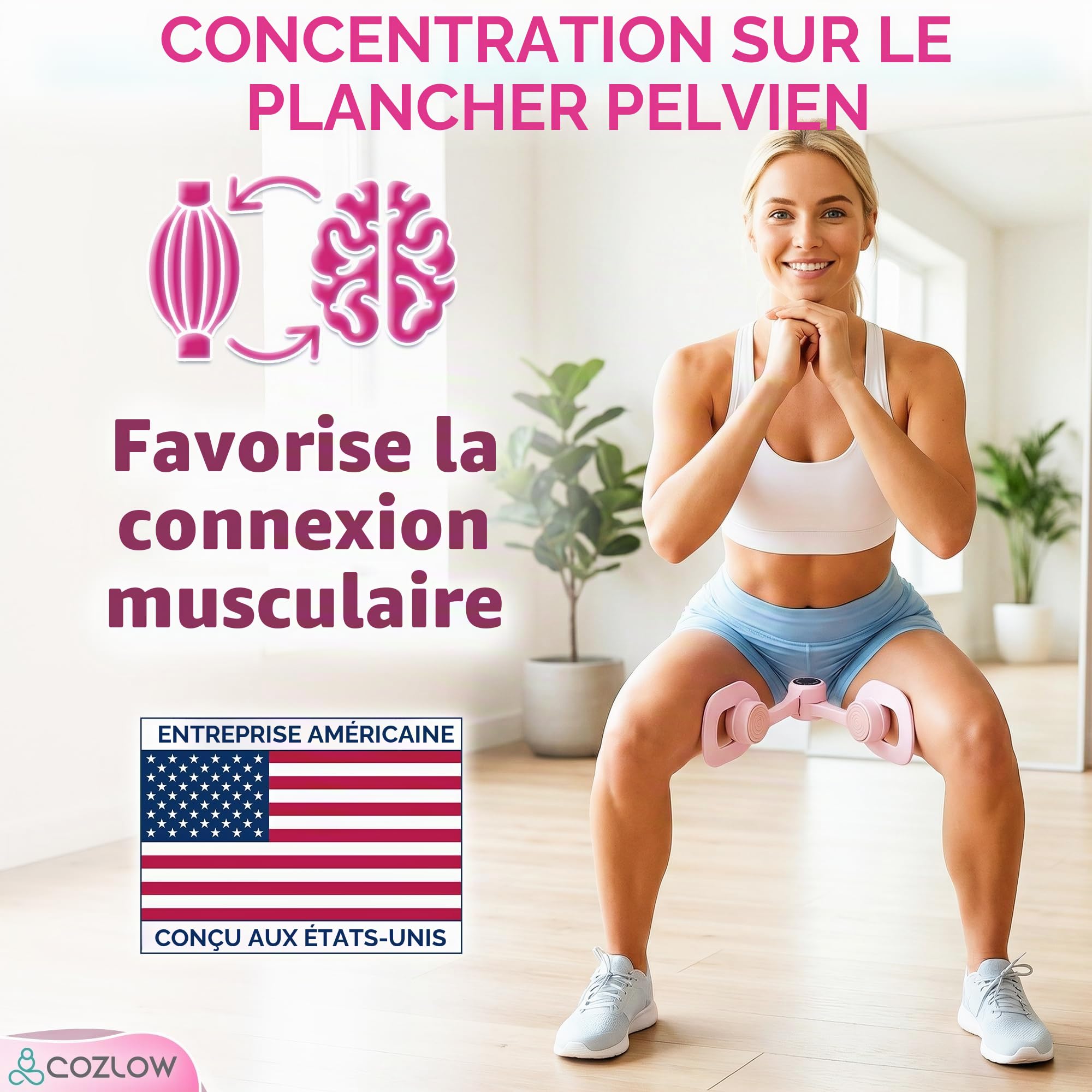 Cozlow – Appareil d’Entraînement Jambes / Cuisses – Dispositif Multifonction d’Exercice et Tonification / Renforcement Musculaire Plancher Pelvien, Hanches et Bras – Exercice Kegel, Presse-Jambes