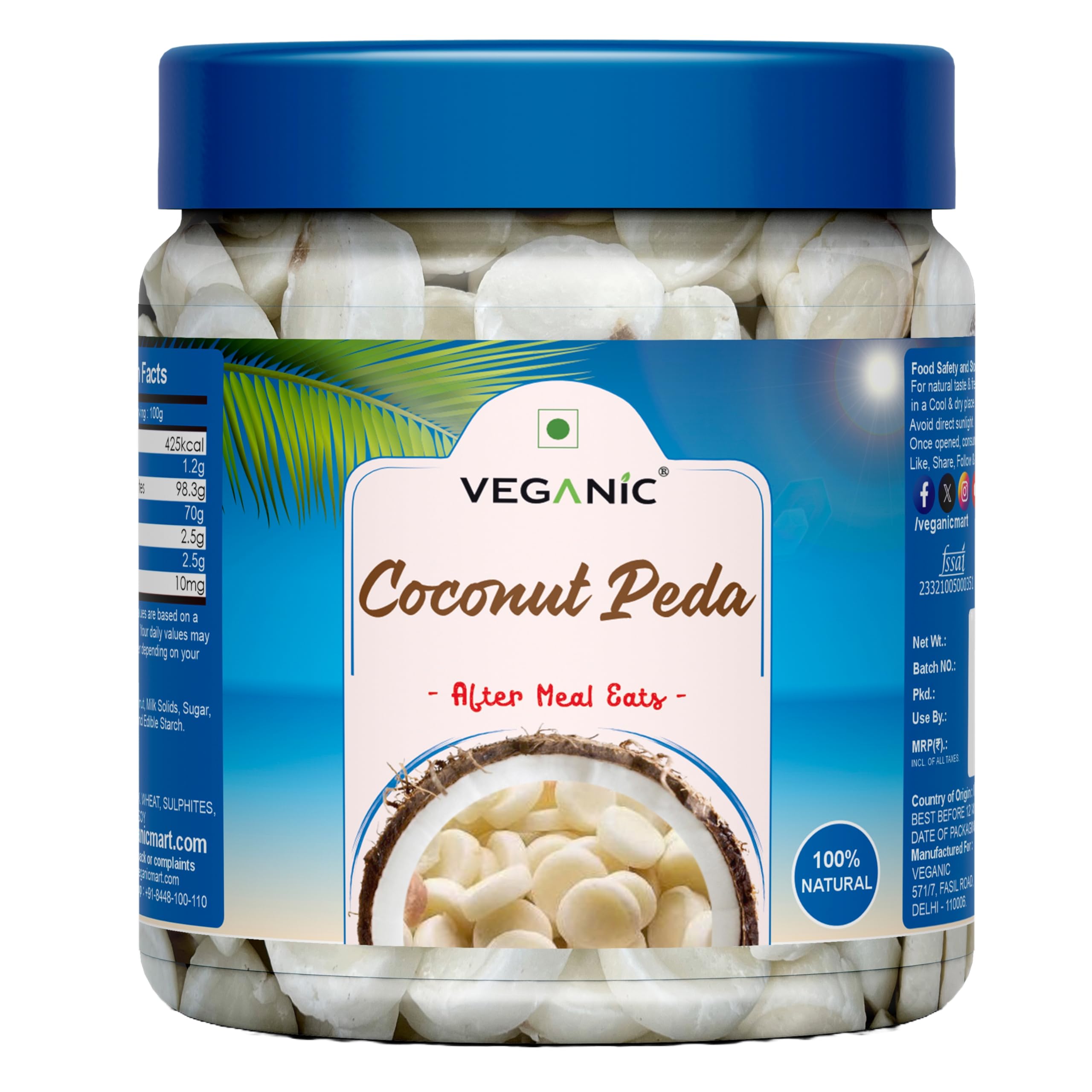 Veganic Coconut Peda | No Preservative Real Coconut Toffee Candy | Kesari Badam Goli Soft & Chewy Nariyal Peda (800g)