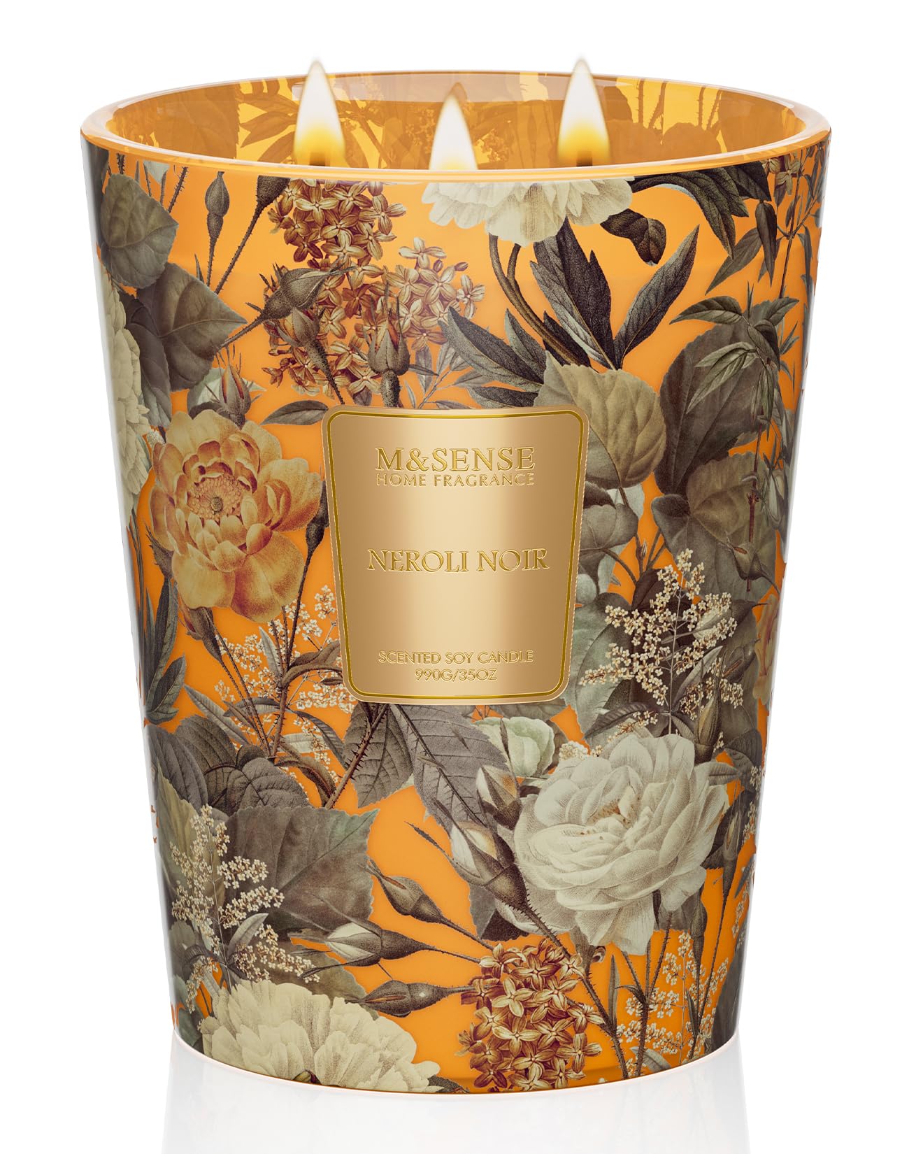 M&SENSE Neroli-Noir Vela perfumada en tarro grande, 990 g, cera de soja natural, con 3 mechas, 150 horas de combustión, no tóxica y duradera, para spa, ideal para el hogar y la oficina